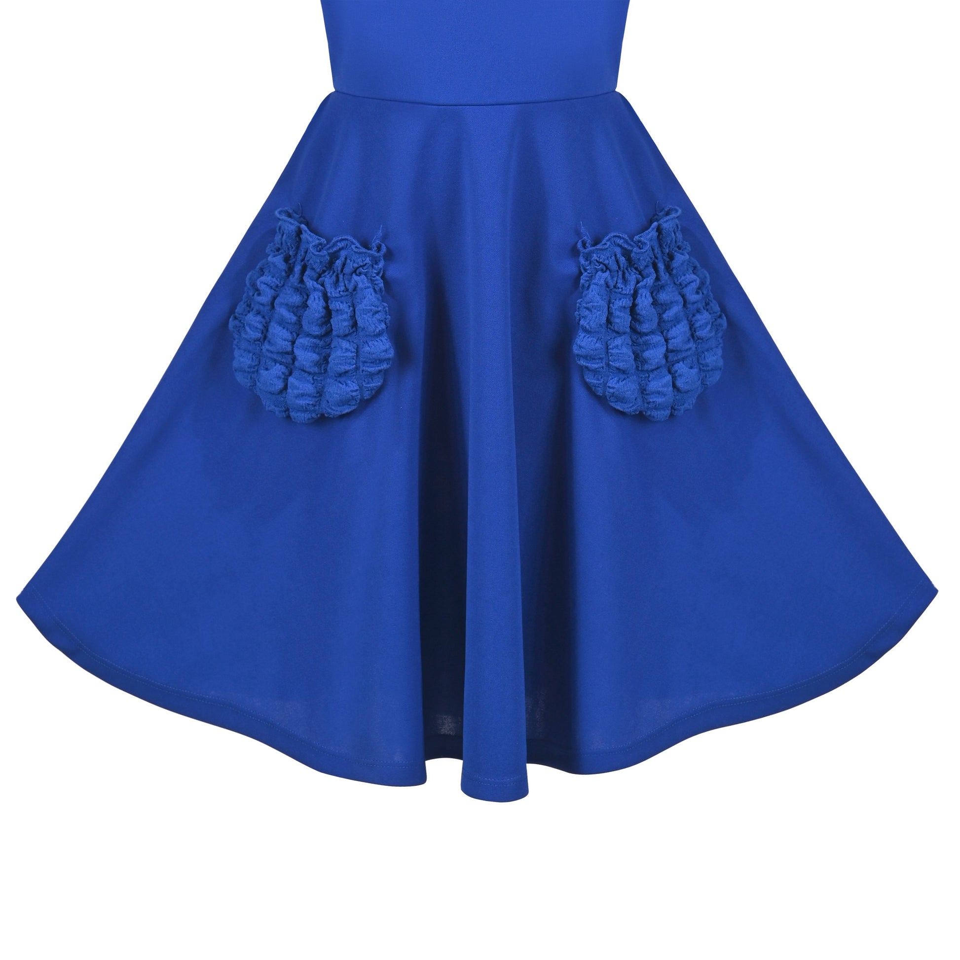 Girls Dress White Solid A-line Retro Puff Sleeve Casual Spring Summer Blue