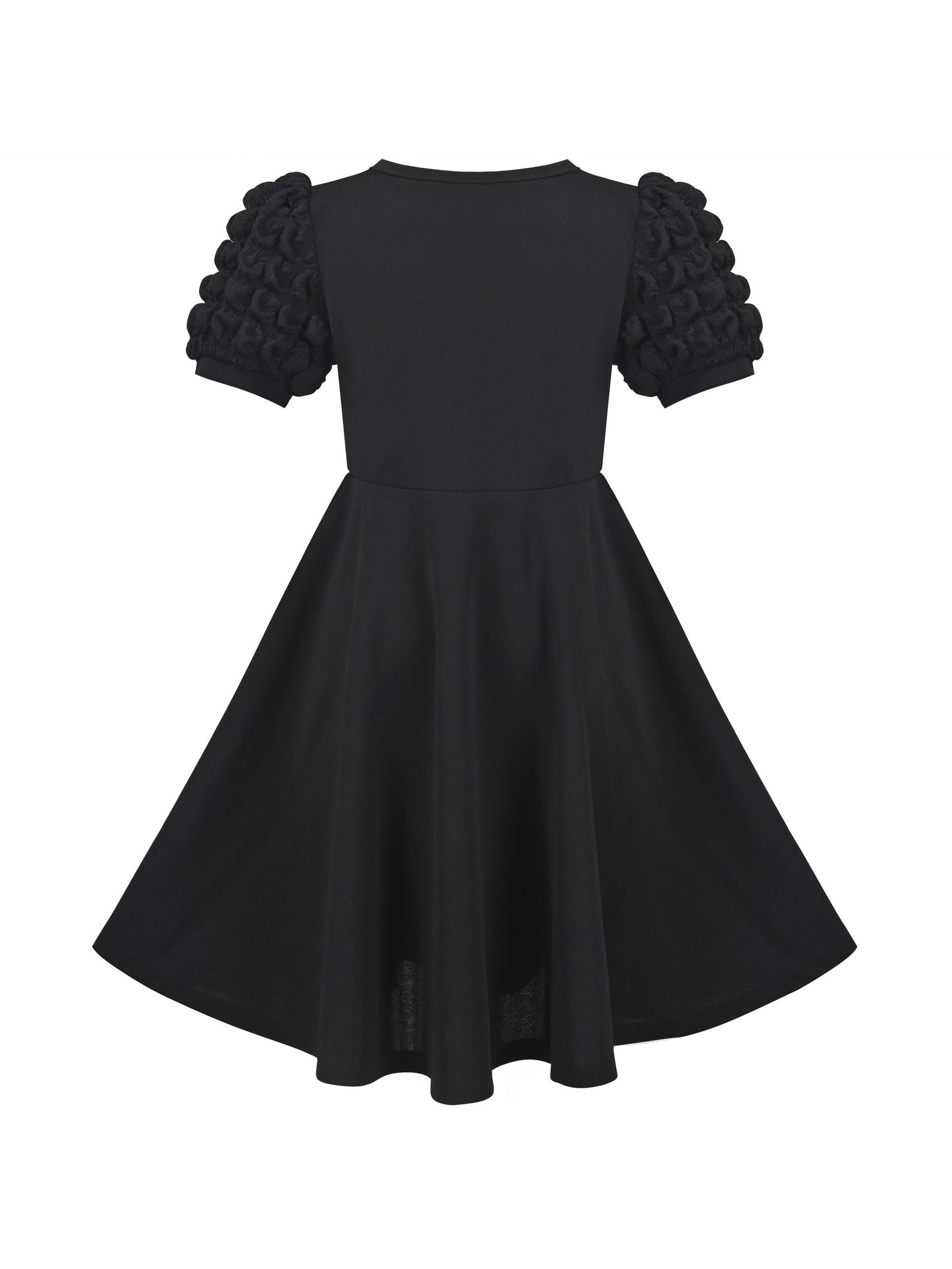 Girls Dress White Solid A-line Retro Puff Sleeve Casual Spring Summer Black