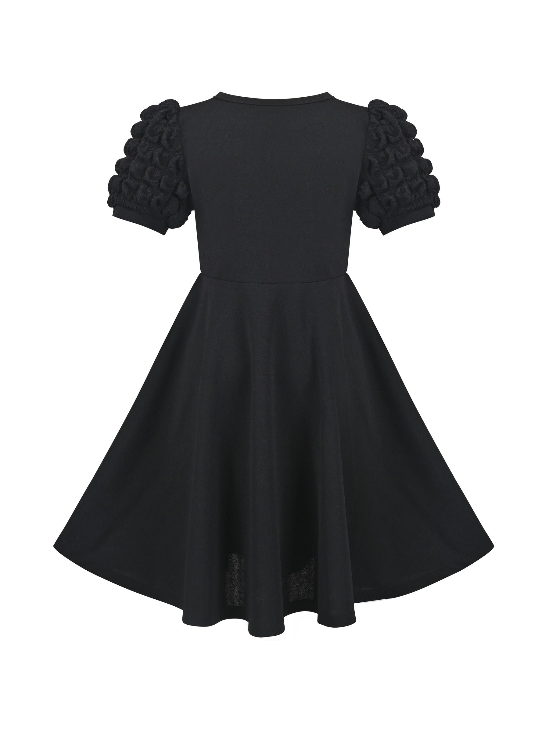 Girls Dress White Solid A-line Retro Puff Sleeve Casual Spring Summer Black