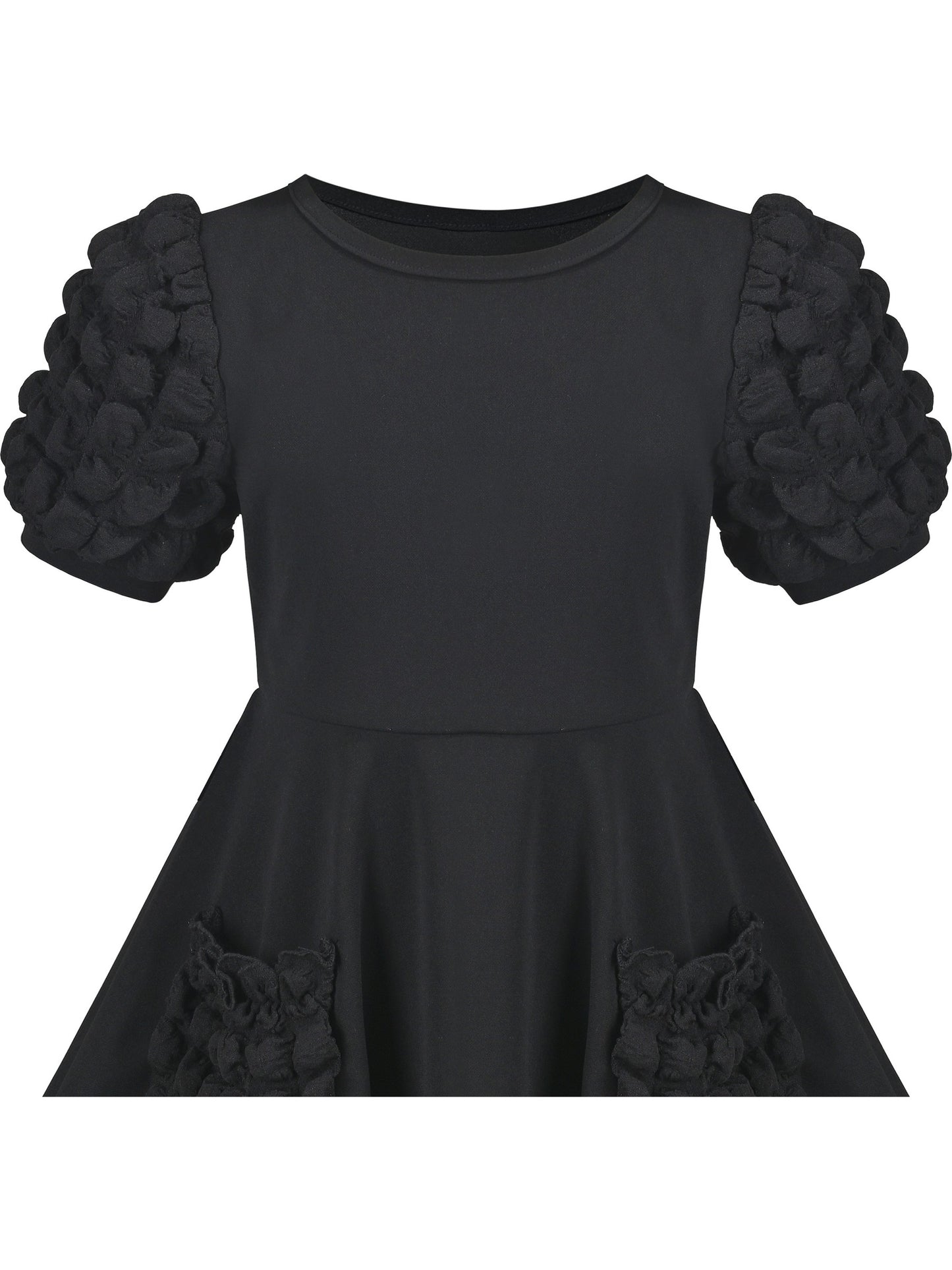 Girls Dress White Solid A-line Retro Puff Sleeve Casual Spring Summer Black