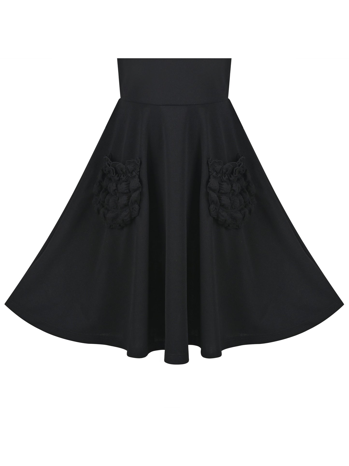 Girls Dress White Solid A-line Retro Puff Sleeve Casual Spring Summer Black