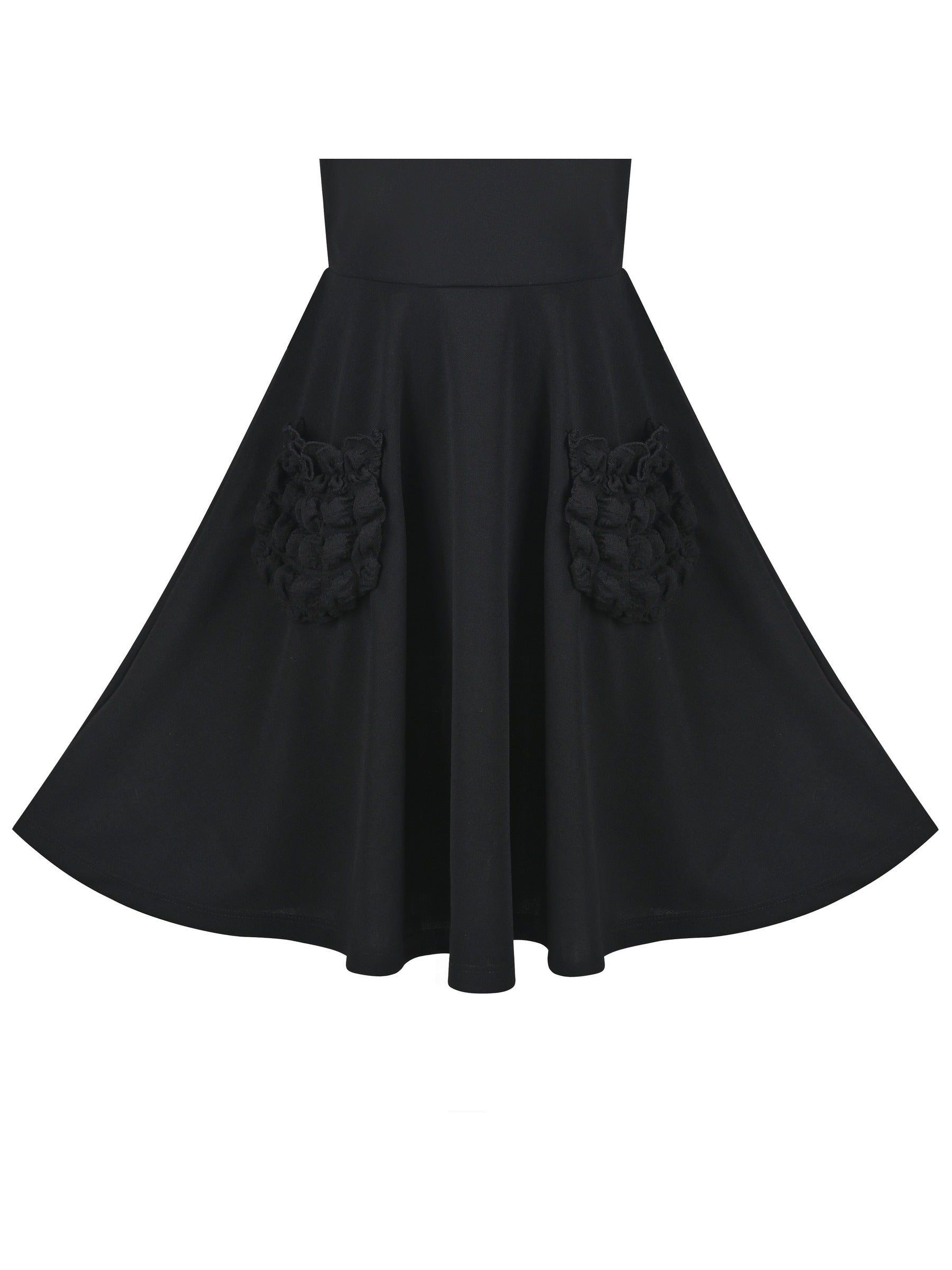 Girls Dress White Solid A-line Retro Puff Sleeve Casual Spring Summer Black
