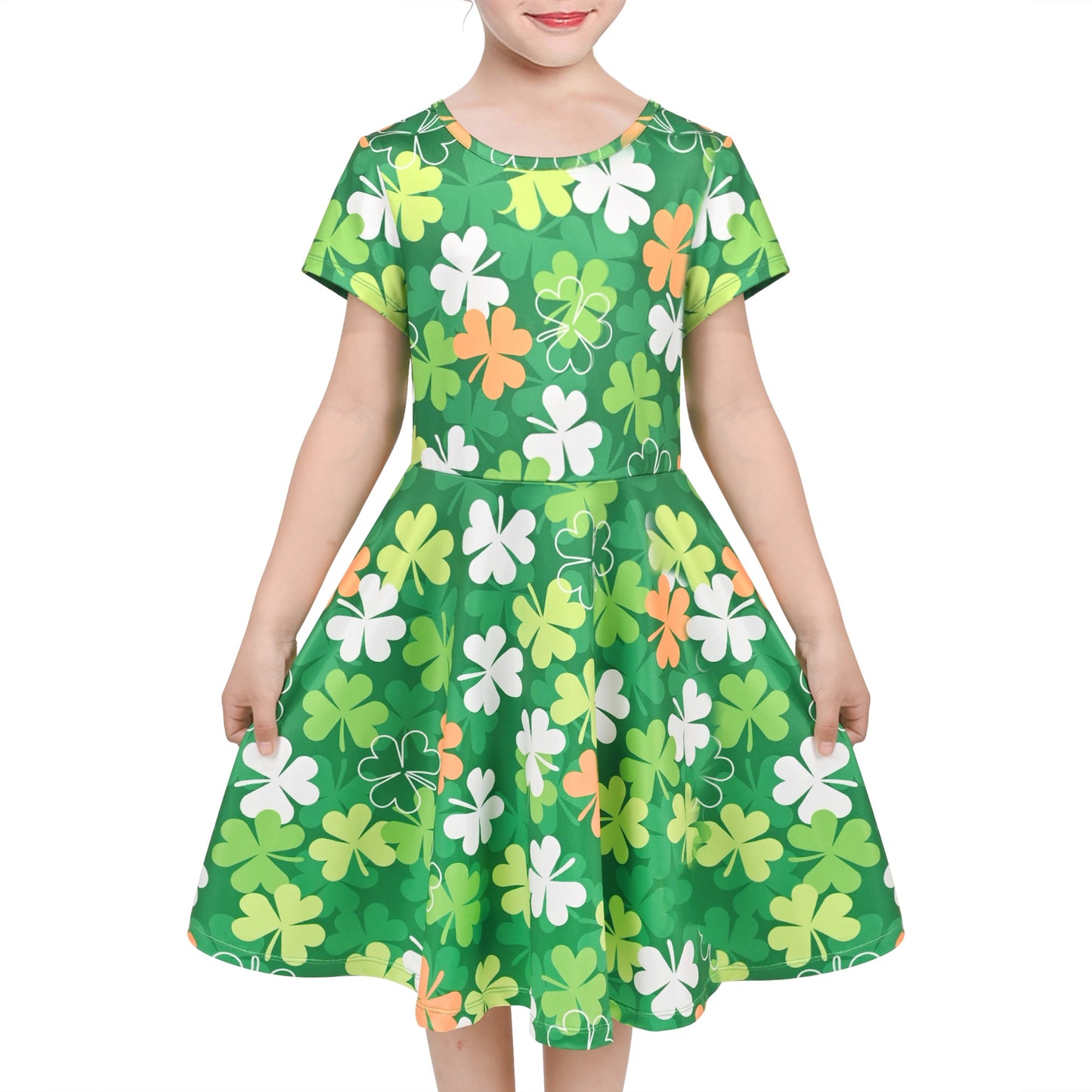 Girls Dress Blue Unicorn Short Sleeve Casual Dress Green