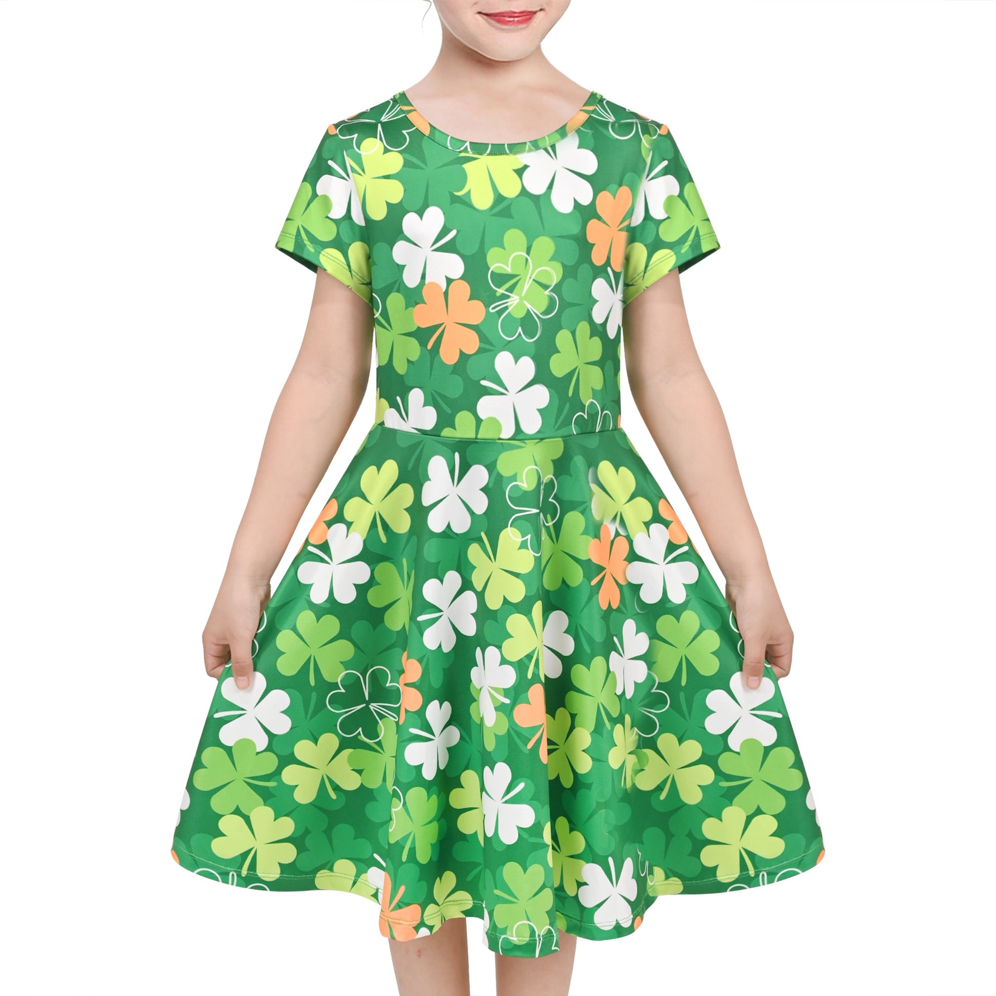 Girls Dress Blue Unicorn Short Sleeve Casual Dress Green