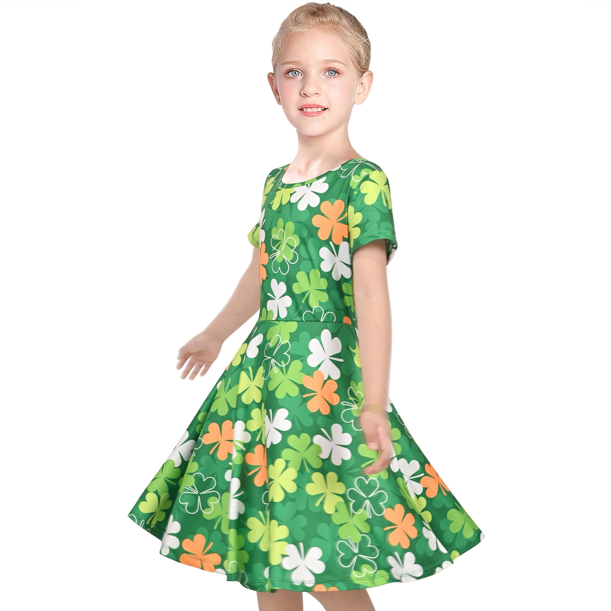 Girls Dress Blue Unicorn Short Sleeve Casual Dress Green