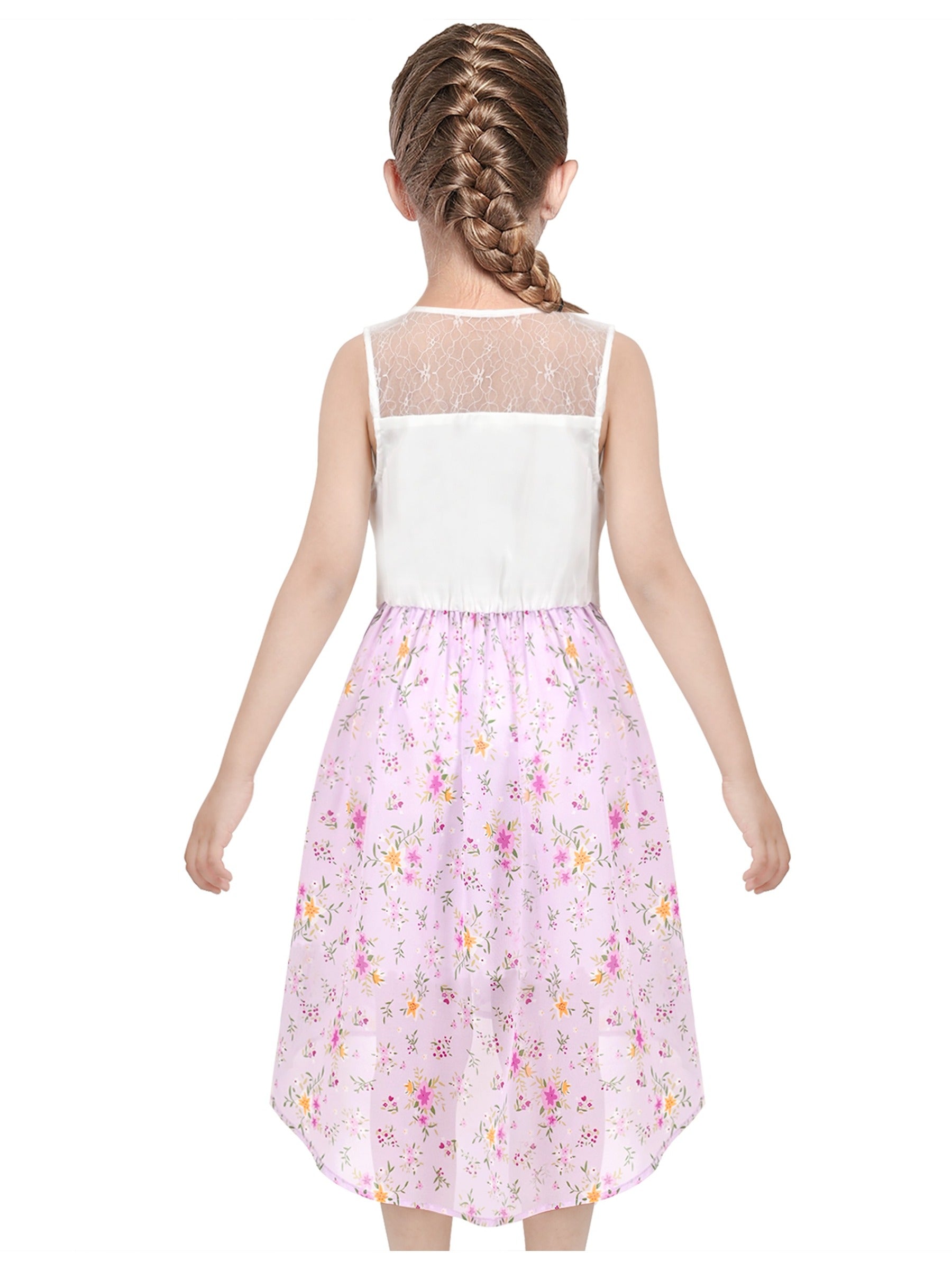 Girls Dress Lace to Chiffon Striped Black White Tied Waist Purple