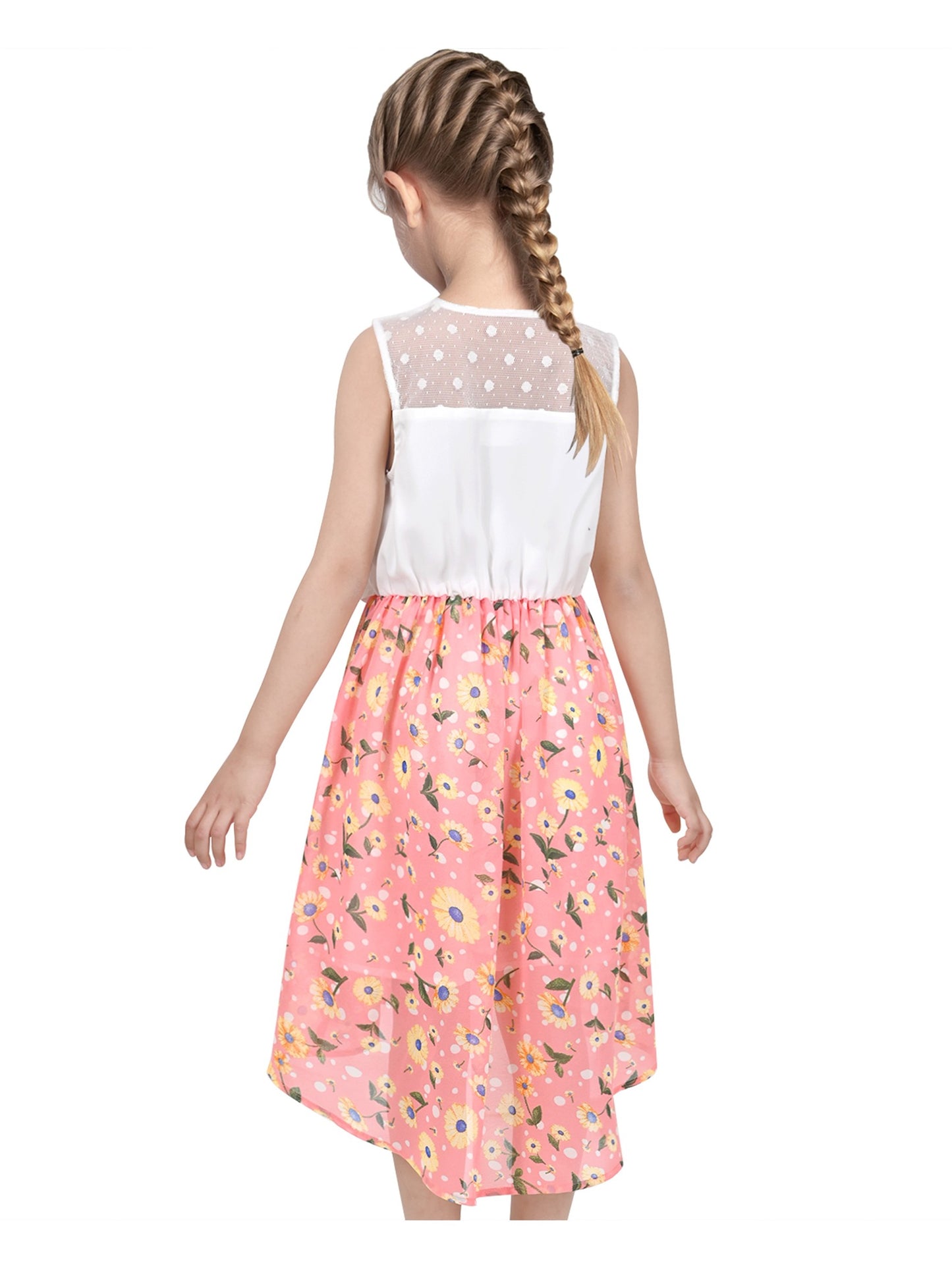 Girls Dress Lace to Chiffon Striped Black White Tied Waist Pink