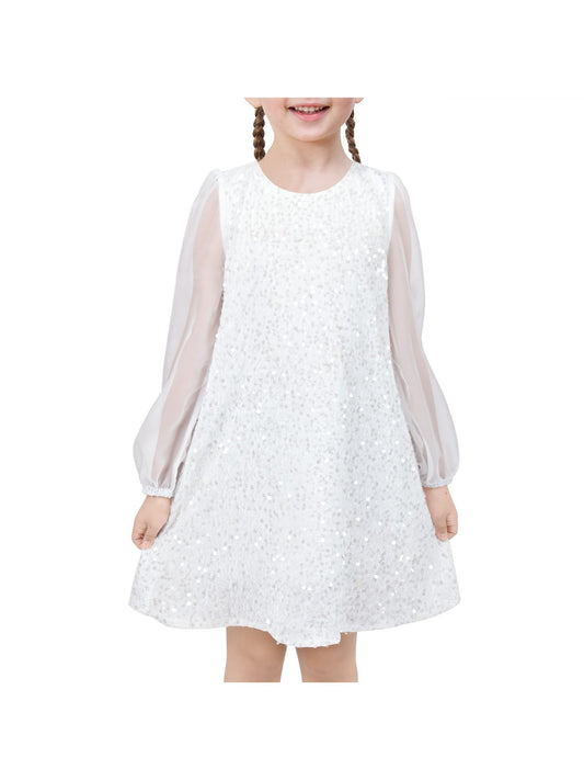 Girls Dress Black Sequin Sheer Mesh Long Sleeve Party Elegant Ball Gown White