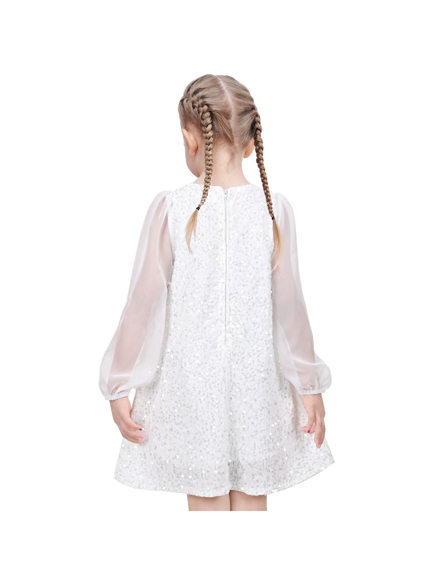 Girls Dress Black Sequin Sheer Mesh Long Sleeve Party Elegant Ball Gown White
