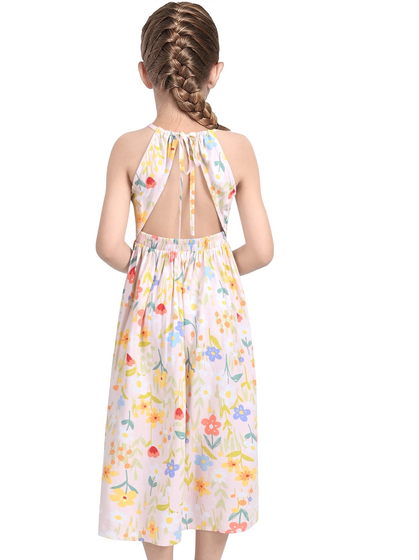 Girls Dress Tie Back Blue Butterfly Casual Dress Party Pink