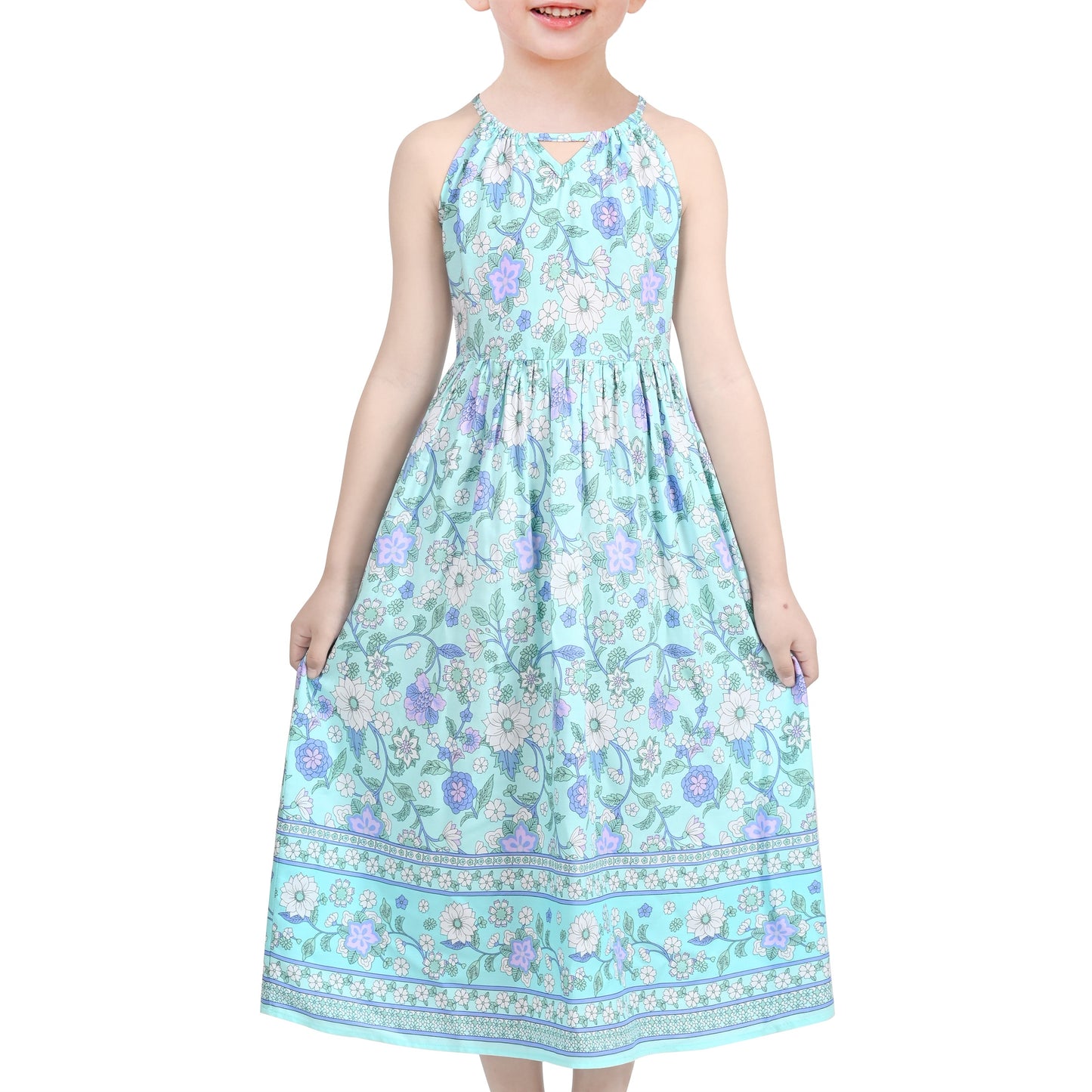 Girls Dress Tie Back Blue Butterfly Casual Dress Party Blue