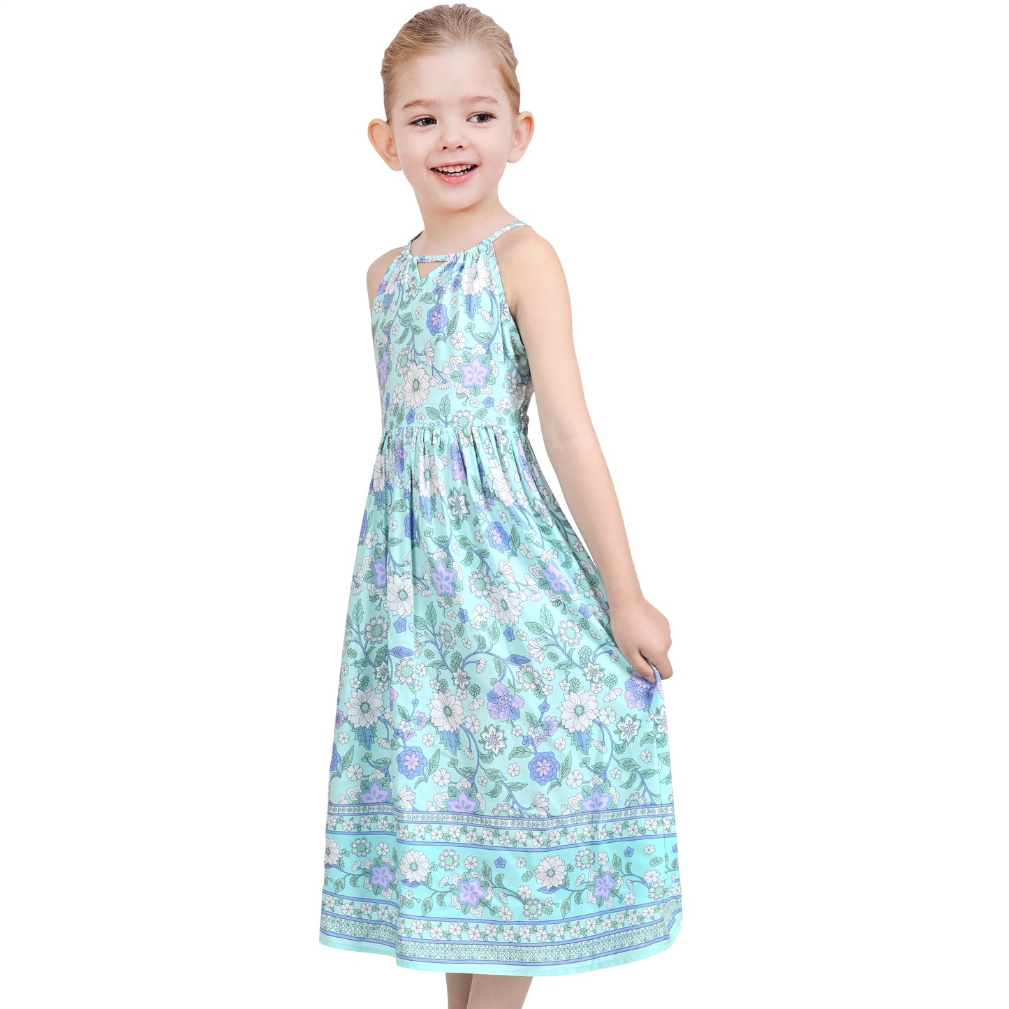 Girls Dress Tie Back Blue Butterfly Casual Dress Party Blue