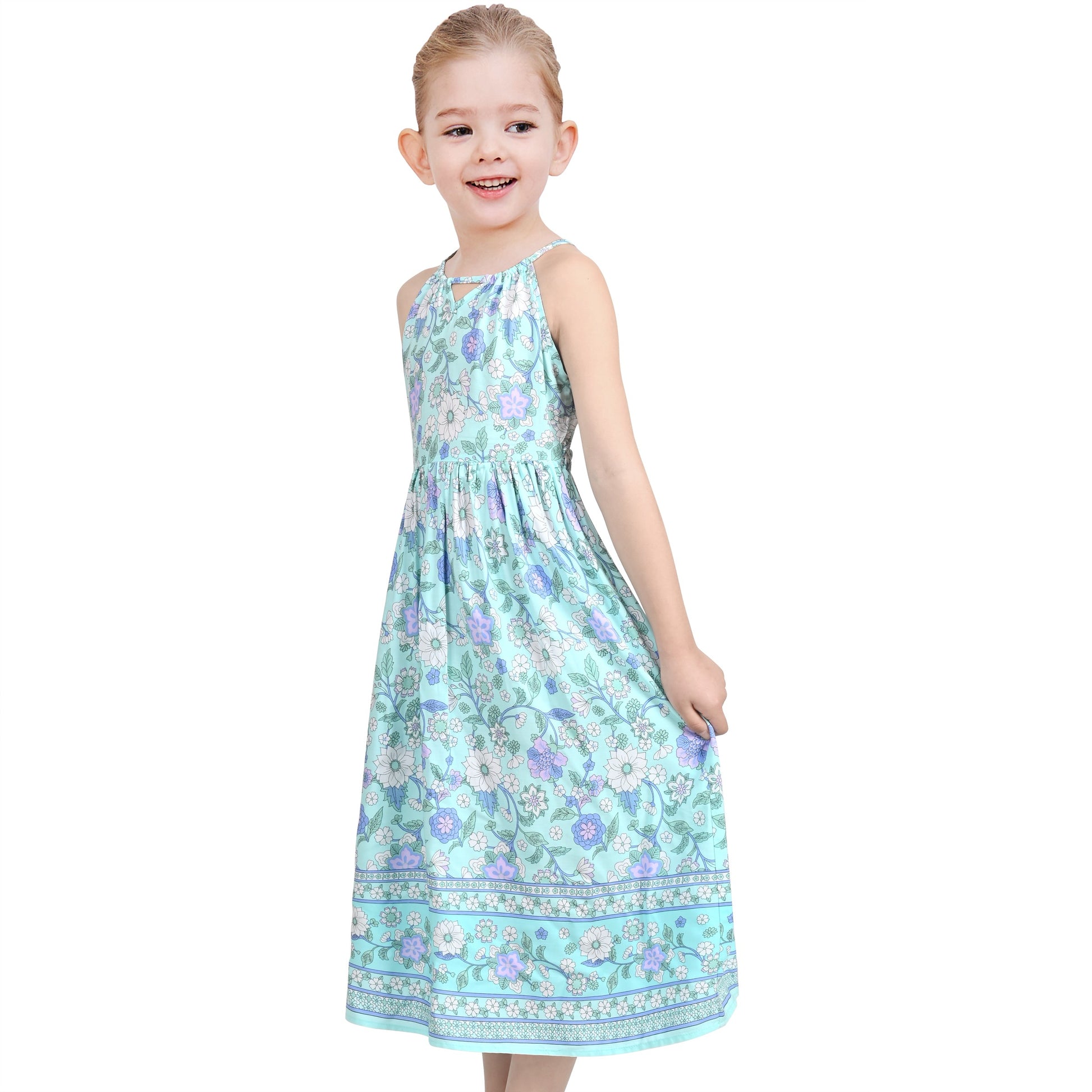 Girls Dress Tie Back Blue Butterfly Casual Dress Party Blue