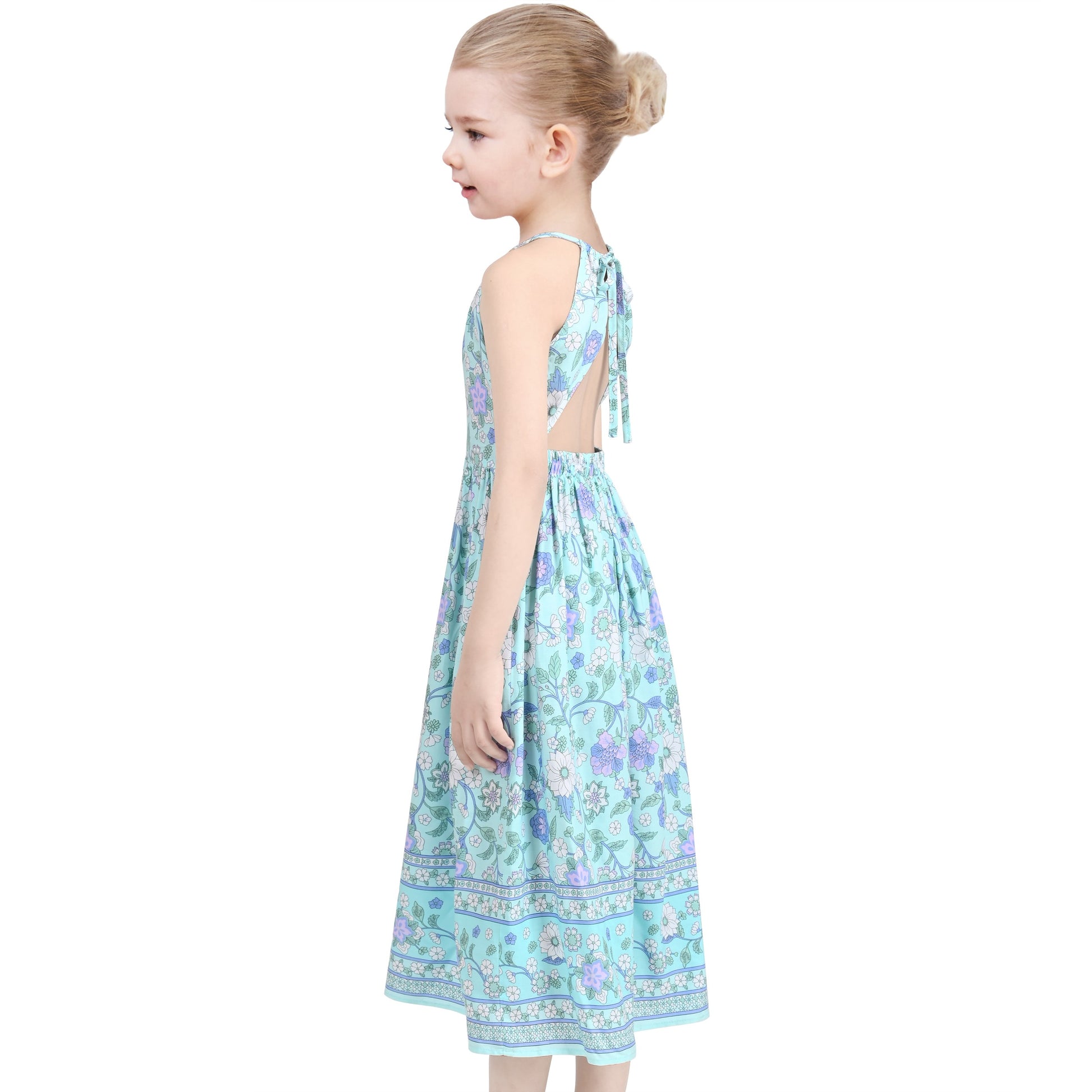 Girls Dress Tie Back Blue Butterfly Casual Dress Party Blue