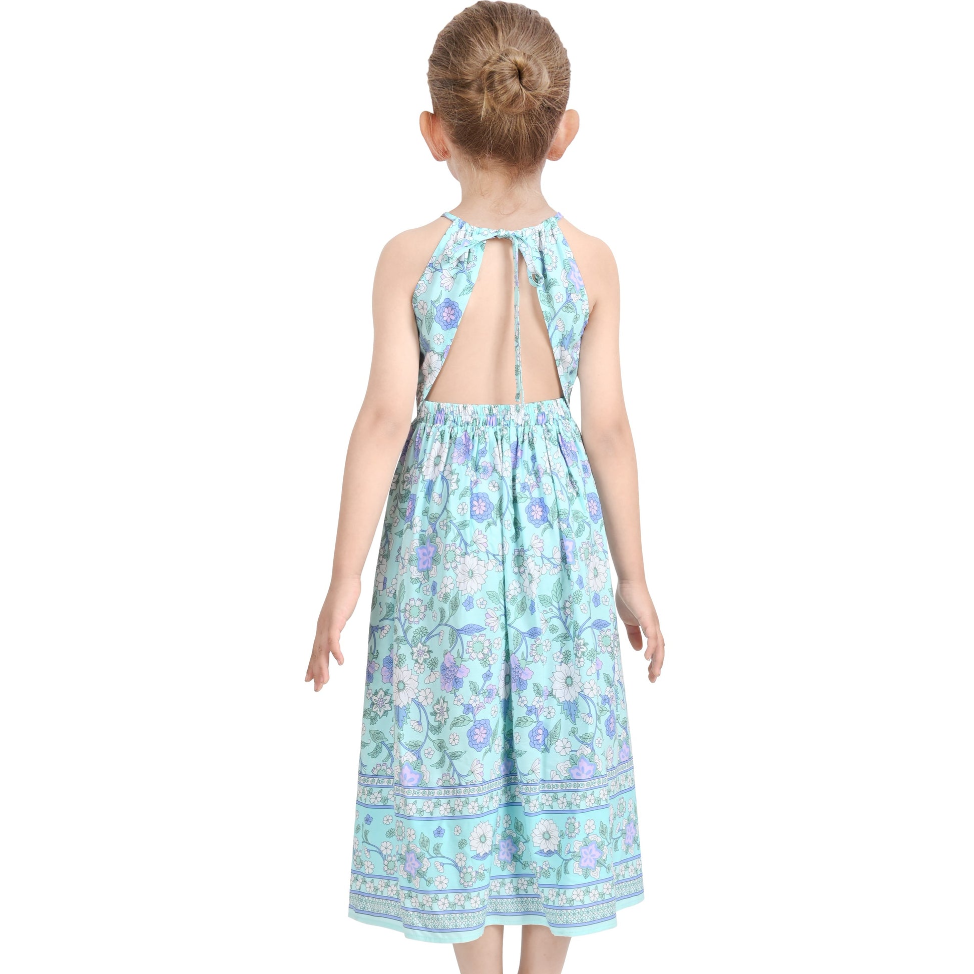 Girls Dress Tie Back Blue Butterfly Casual Dress Party Blue