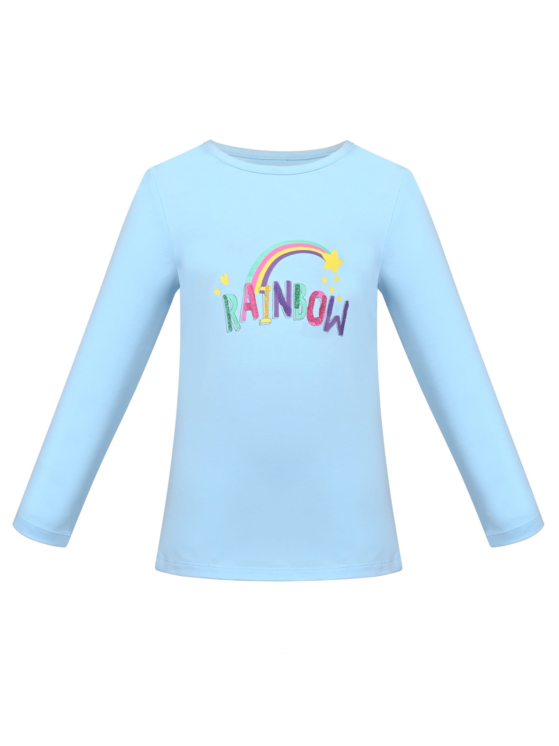Girls Tee Purple Unicorn Magical Soft Cotton Ruffle Long Sleeve Casual Blue