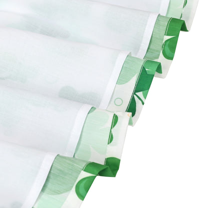 Girls Dress Embroidered Sash Blooming Flower Painting Style Blue - Green Four Leaf