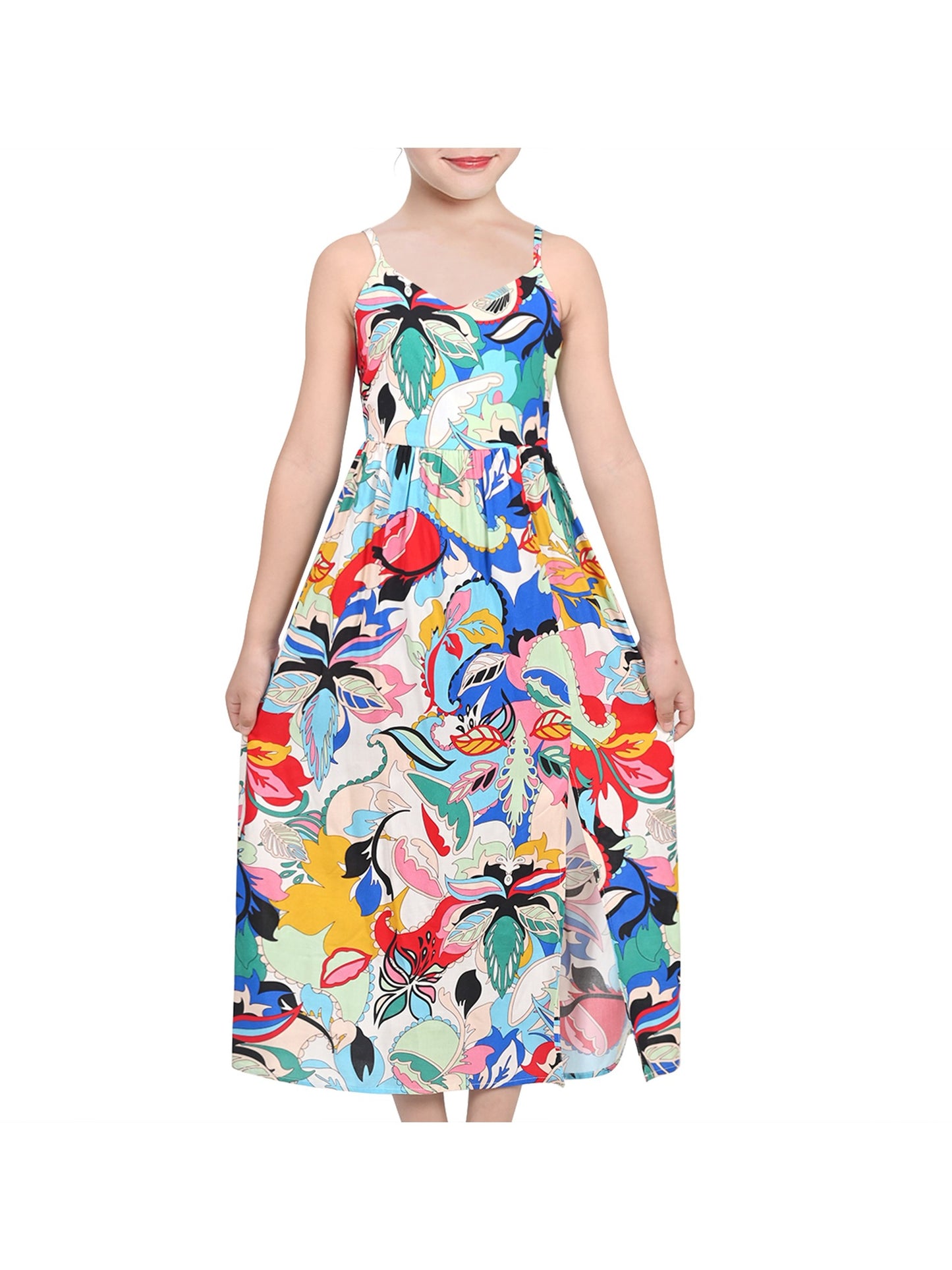 Girls Dress Tie Back Blue Butterfly Casual Dress Party Blue