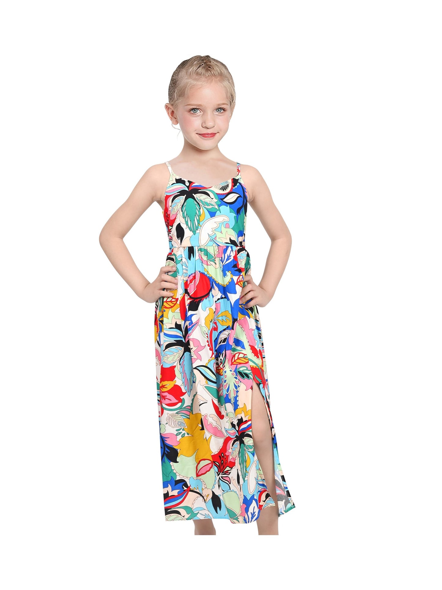 Girls Dress Tie Back Blue Butterfly Casual Dress Party Blue