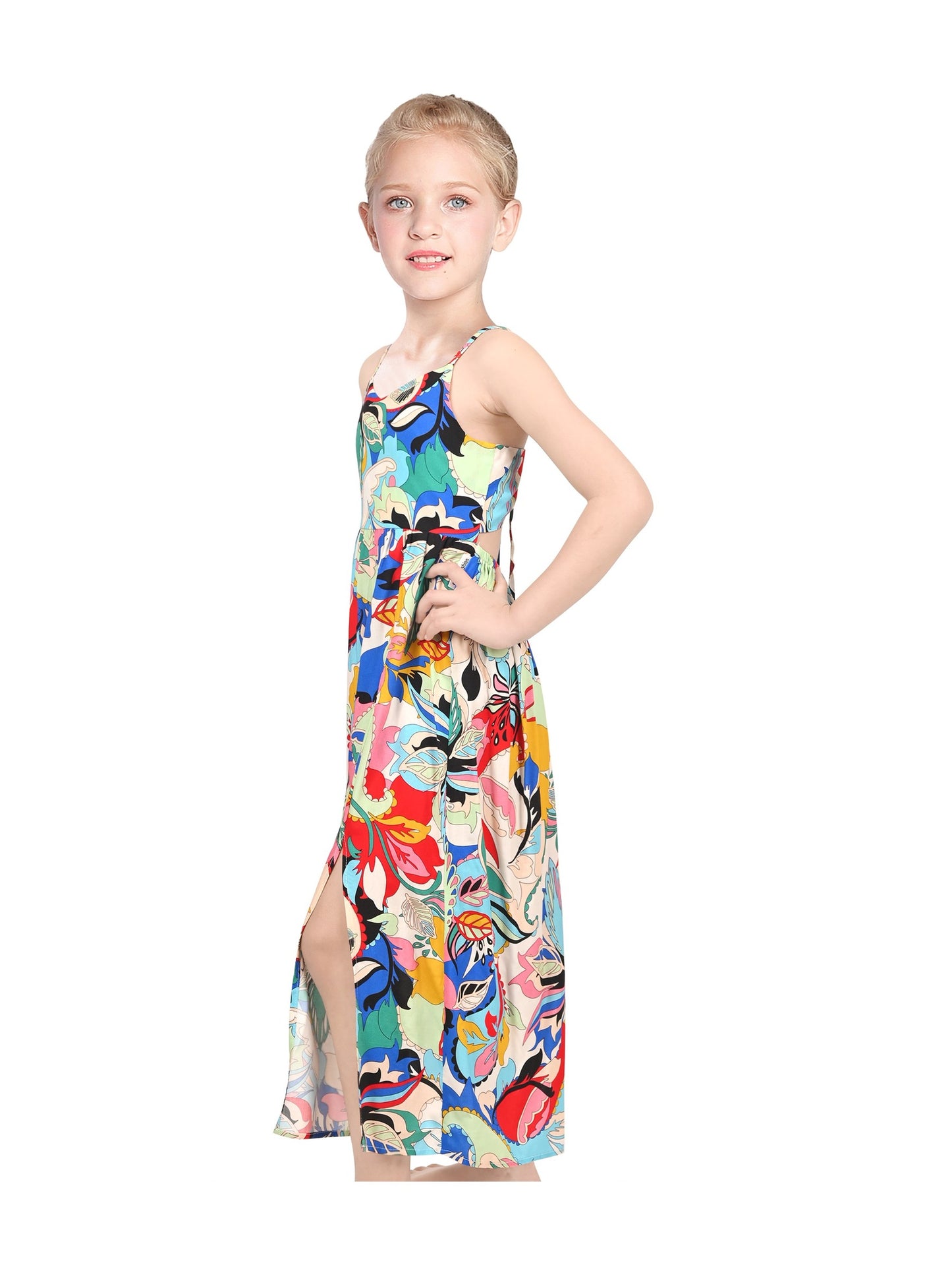 Girls Dress Tie Back Blue Butterfly Casual Dress Party Blue