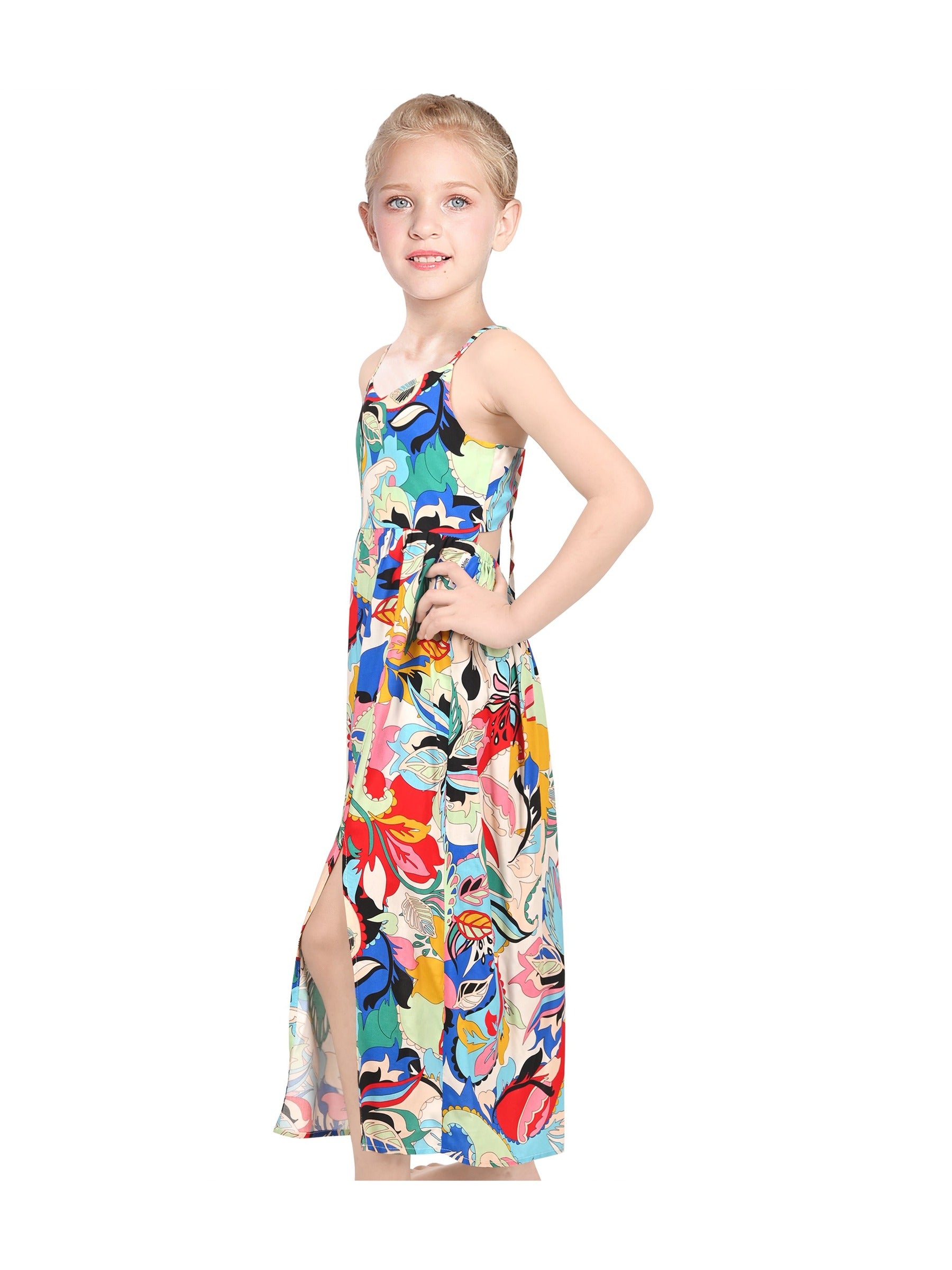 Girls Dress Tie Back Blue Butterfly Casual Dress Party Blue
