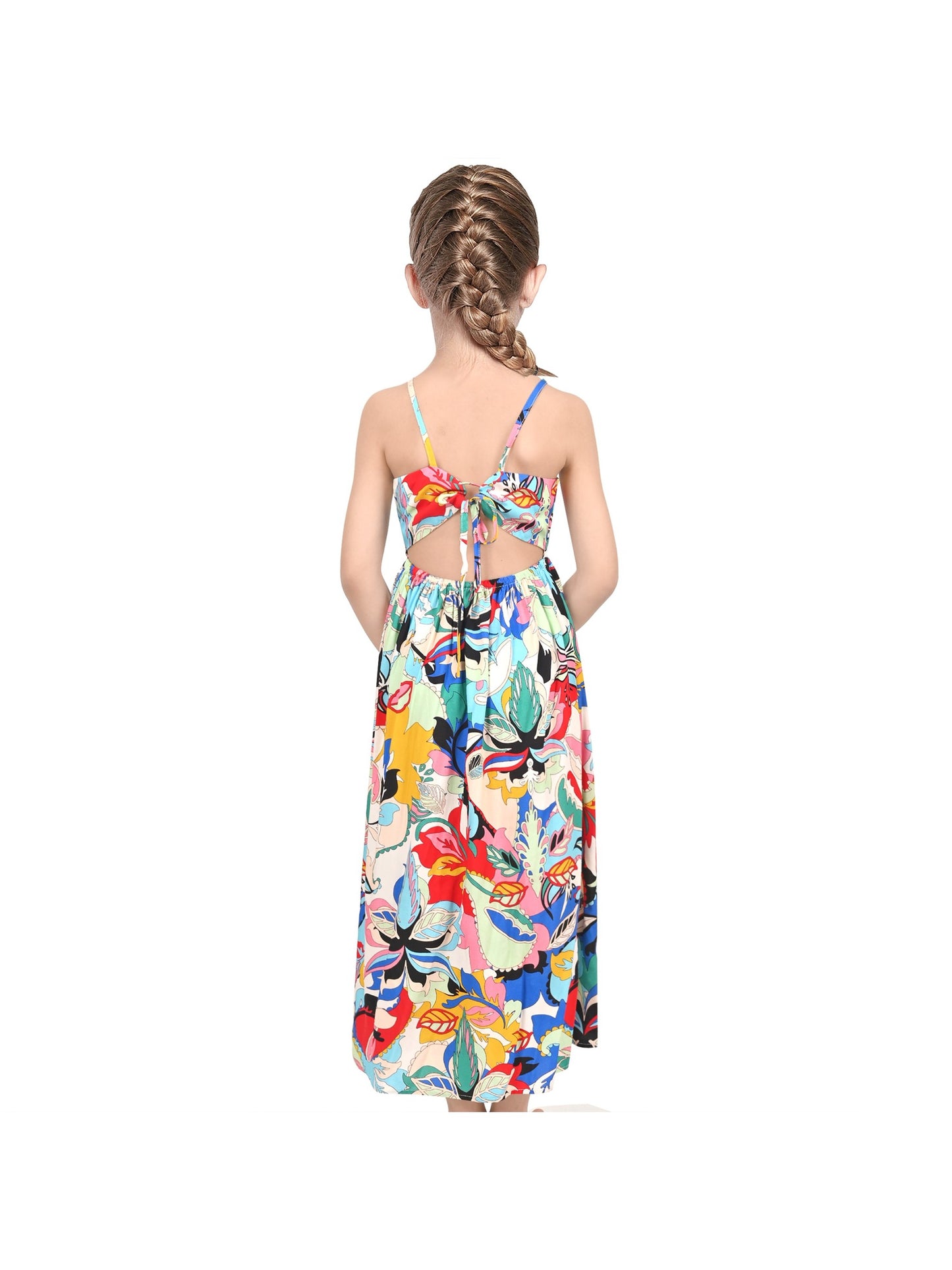 Girls Dress Tie Back Blue Butterfly Casual Dress Party Blue