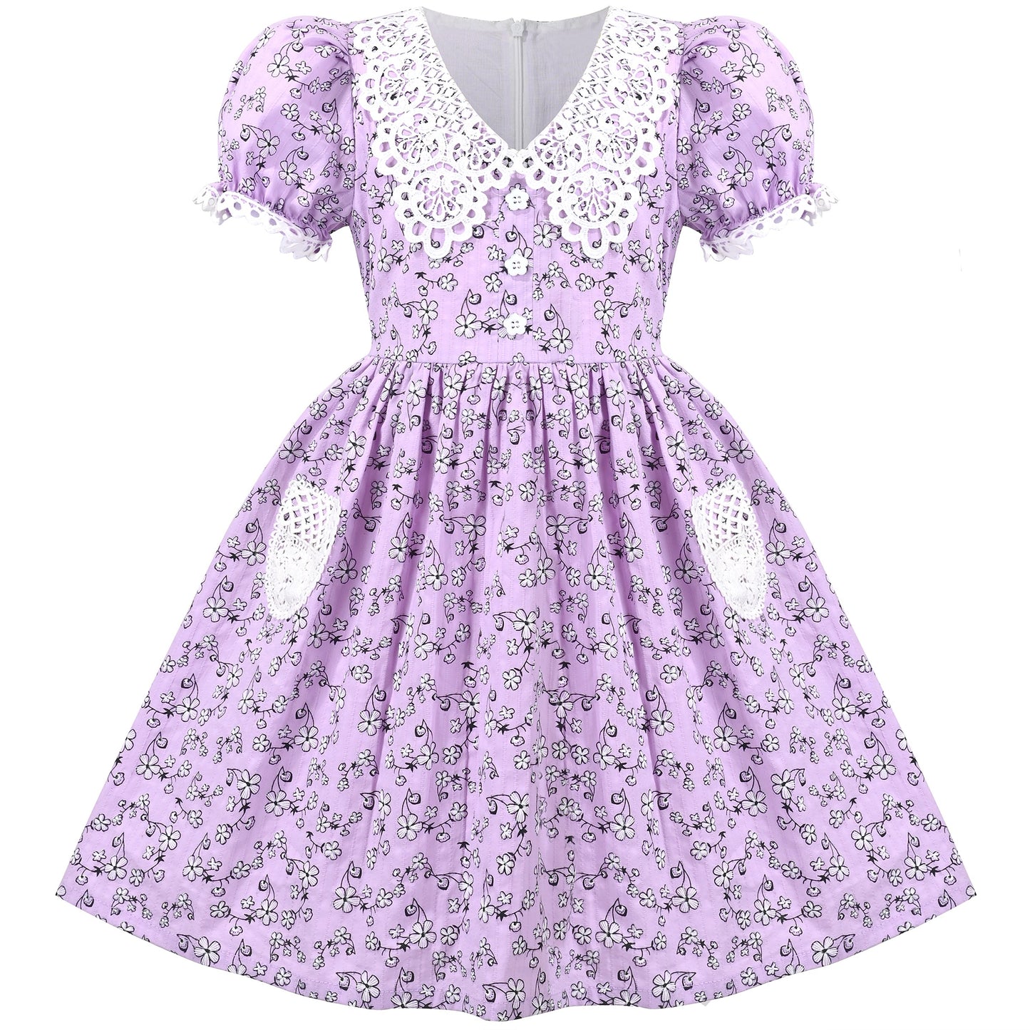 Girls Dress Purple Rainbow White Collar Short Sleeve Casual Birthday Purple