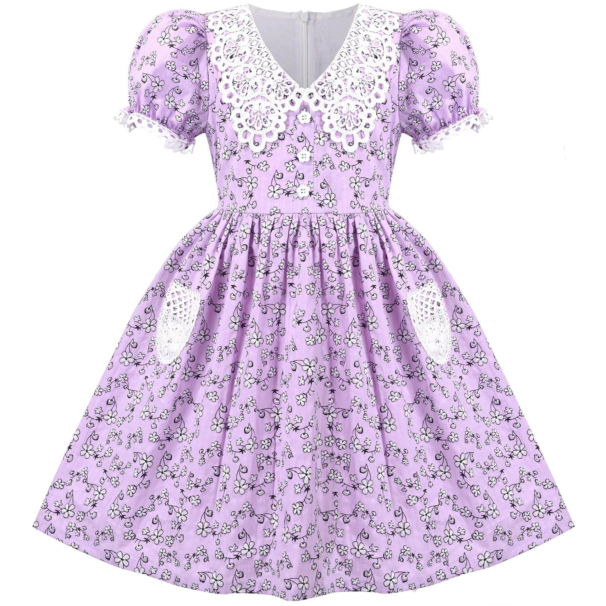 Girls Dress Purple Rainbow White Collar Short Sleeve Casual Birthday Purple