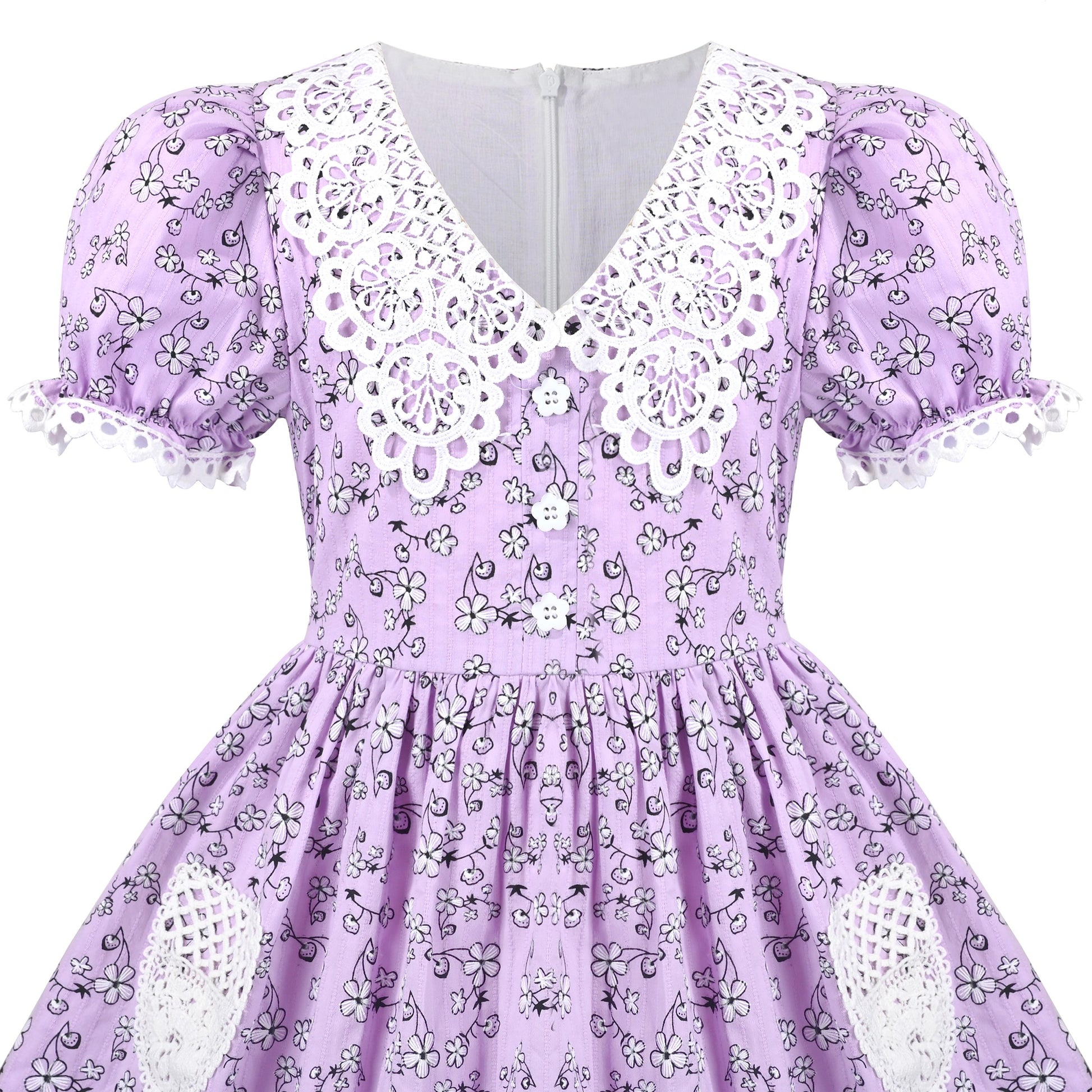 Girls Dress Purple Rainbow White Collar Short Sleeve Casual Birthday Purple