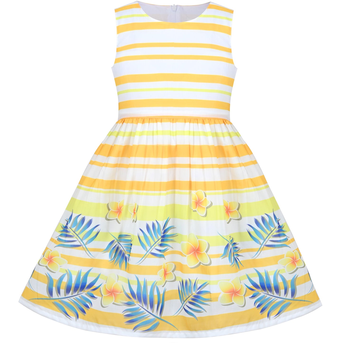 Girls Dress Black Striped Pink Flower Sundress Yellow