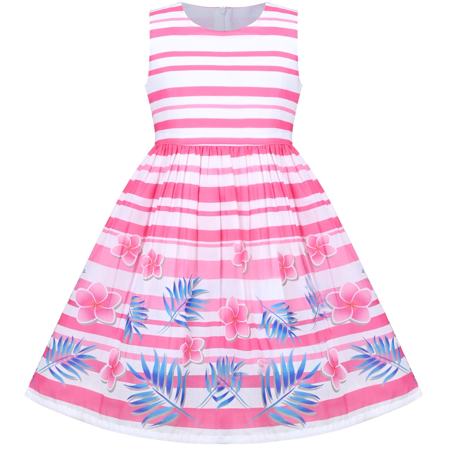 Girls Dress Black Striped Pink Flower Sundress Pink