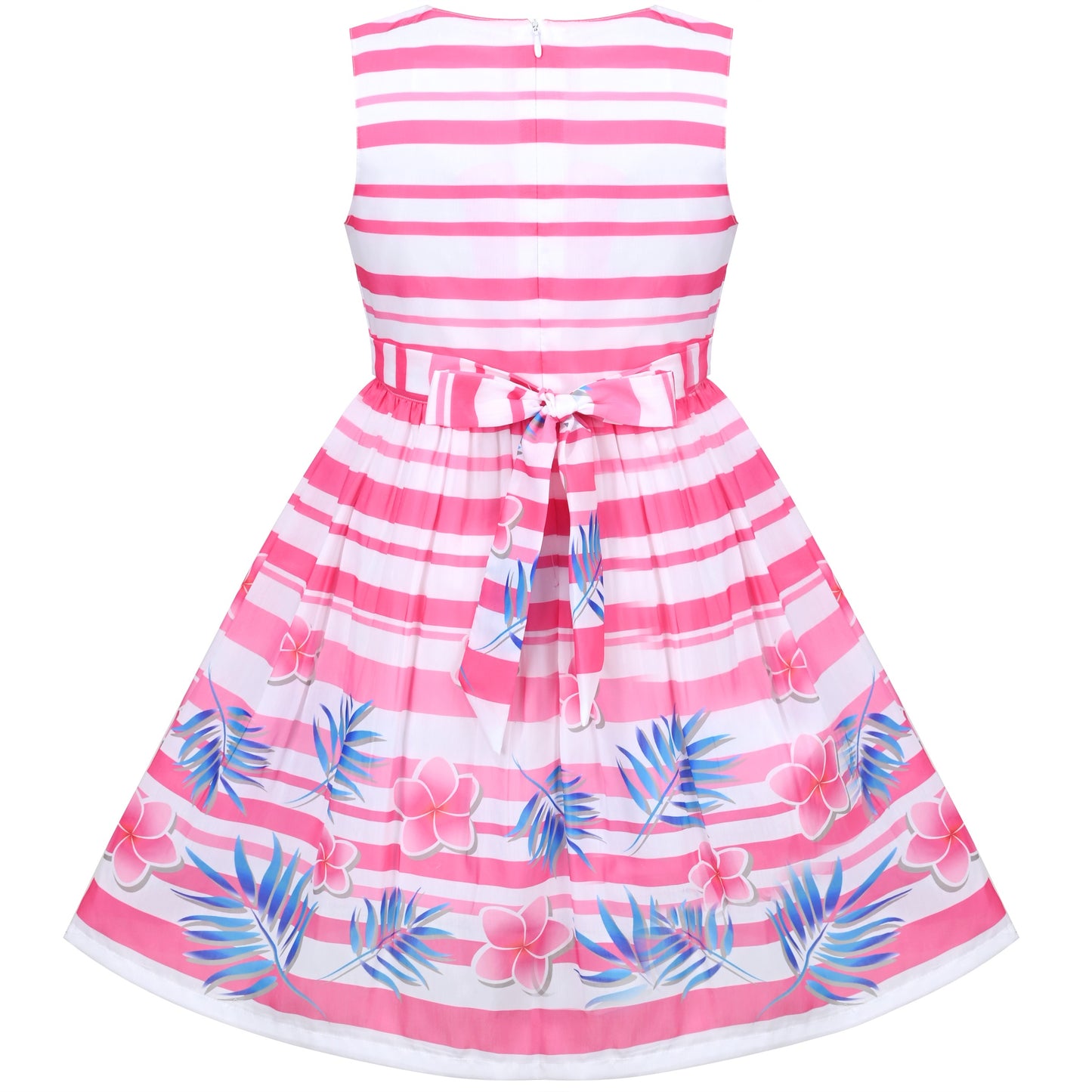 Girls Dress Black Striped Pink Flower Sundress Pink