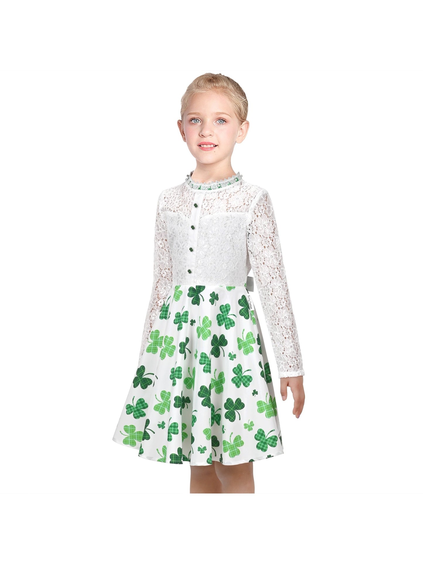 Girls Dress Lace Pearl Plum Blossom Elegant Princess Dress Green