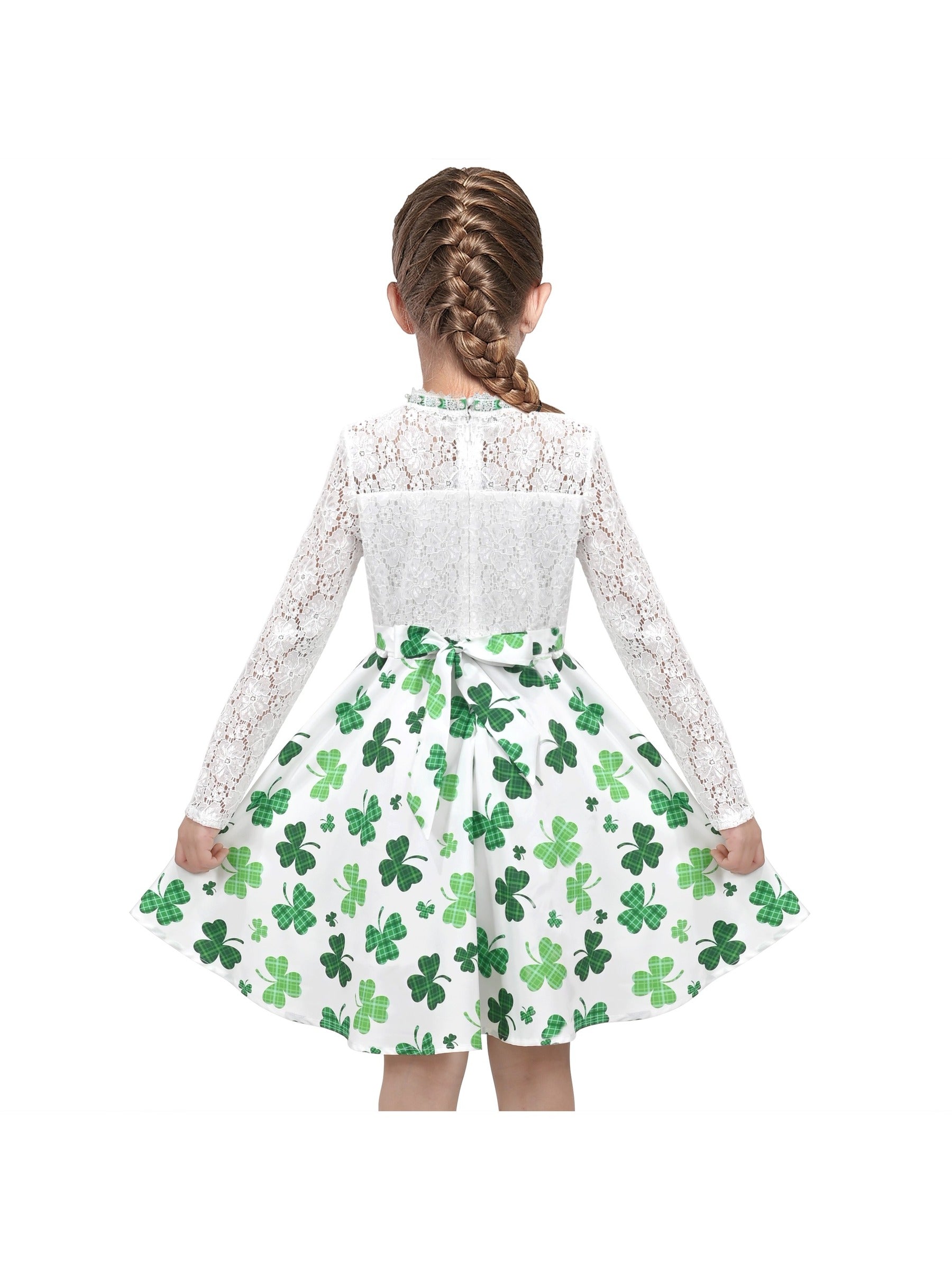Girls Dress Lace Pearl Plum Blossom Elegant Princess Dress Green