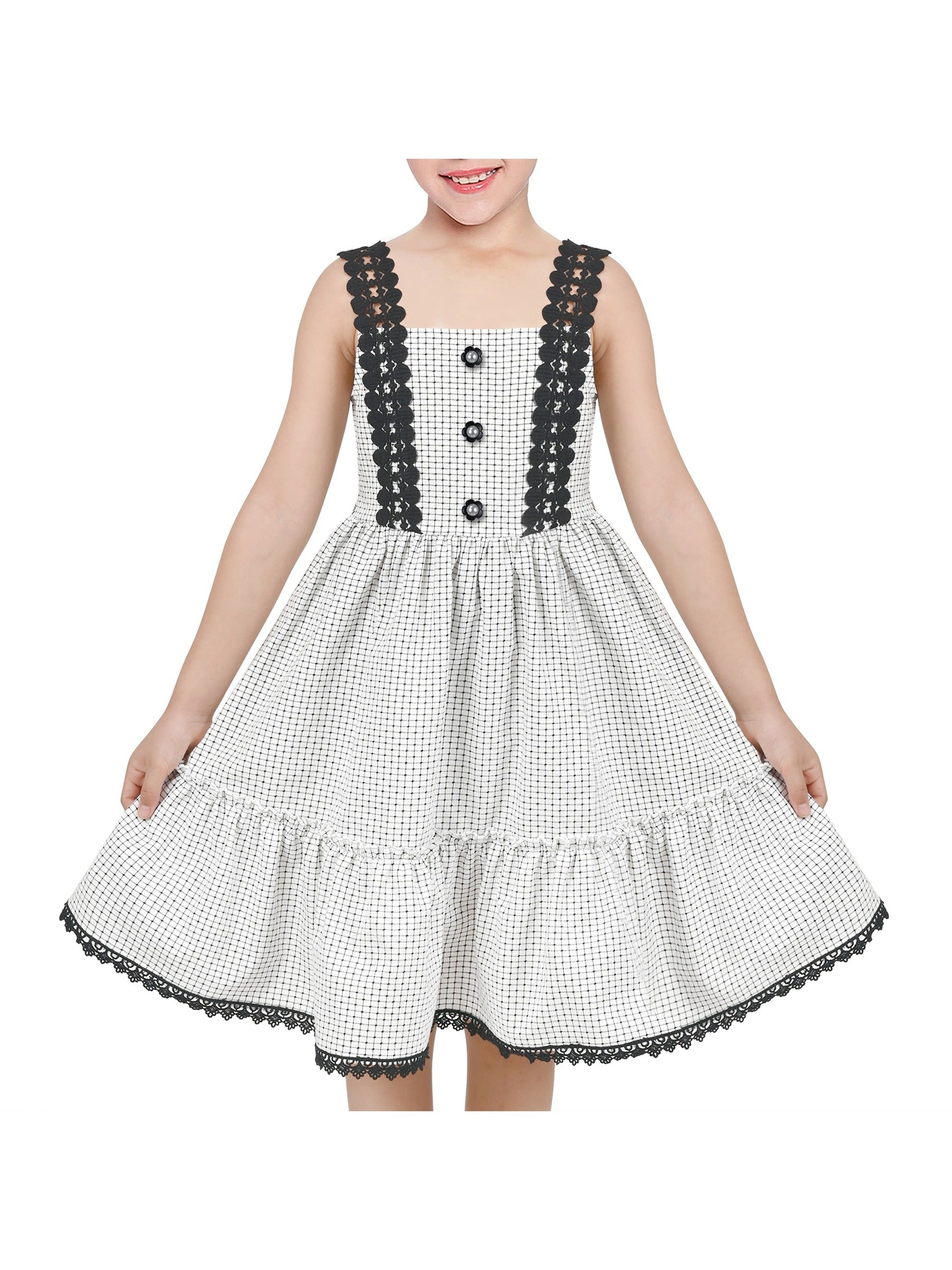 Girls Dress Blue Plaid 1950s Retro Strap Sleeveless Princess Casual Black