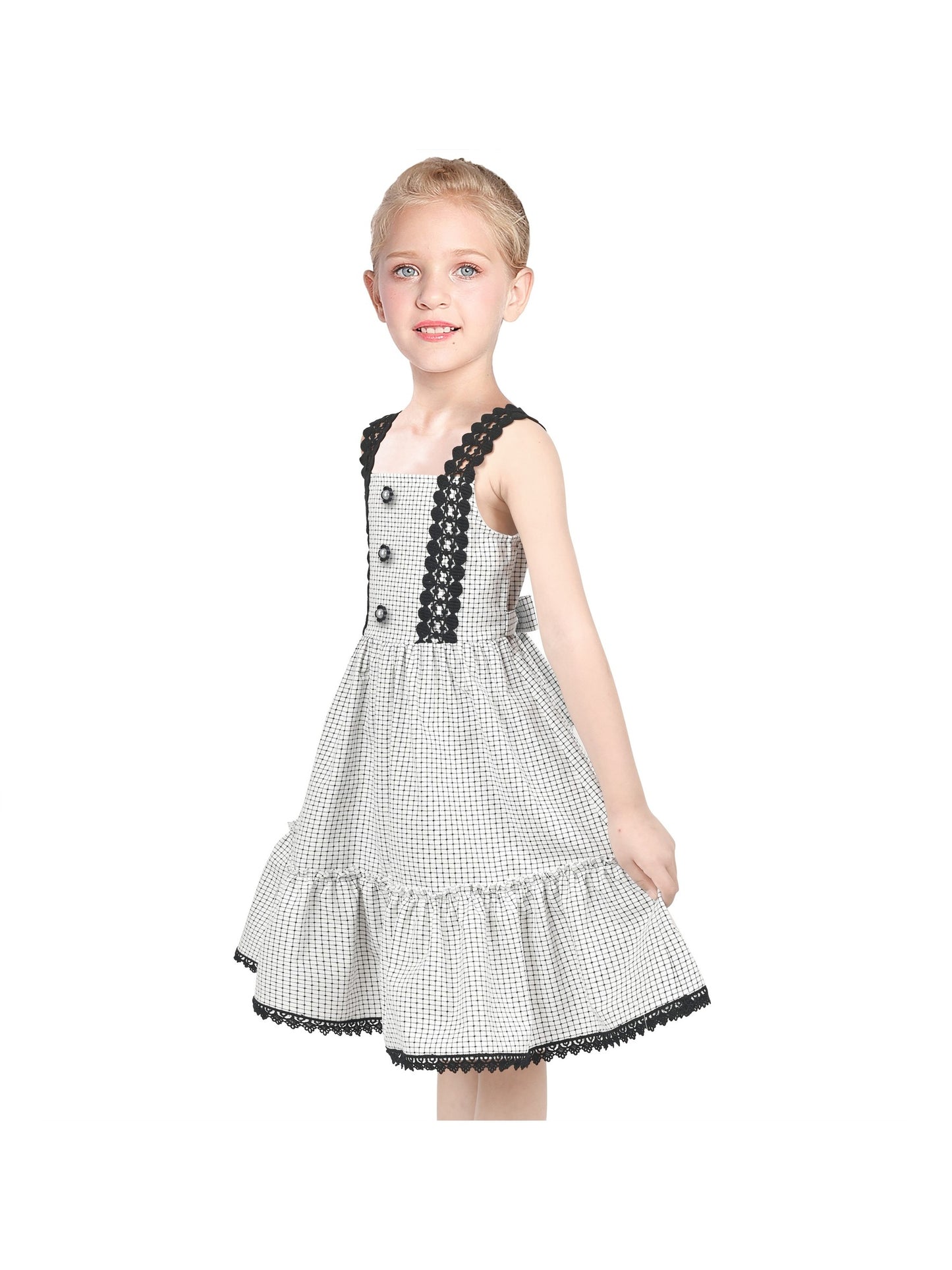 Girls Dress Blue Plaid 1950s Retro Strap Sleeveless Princess Casual Black