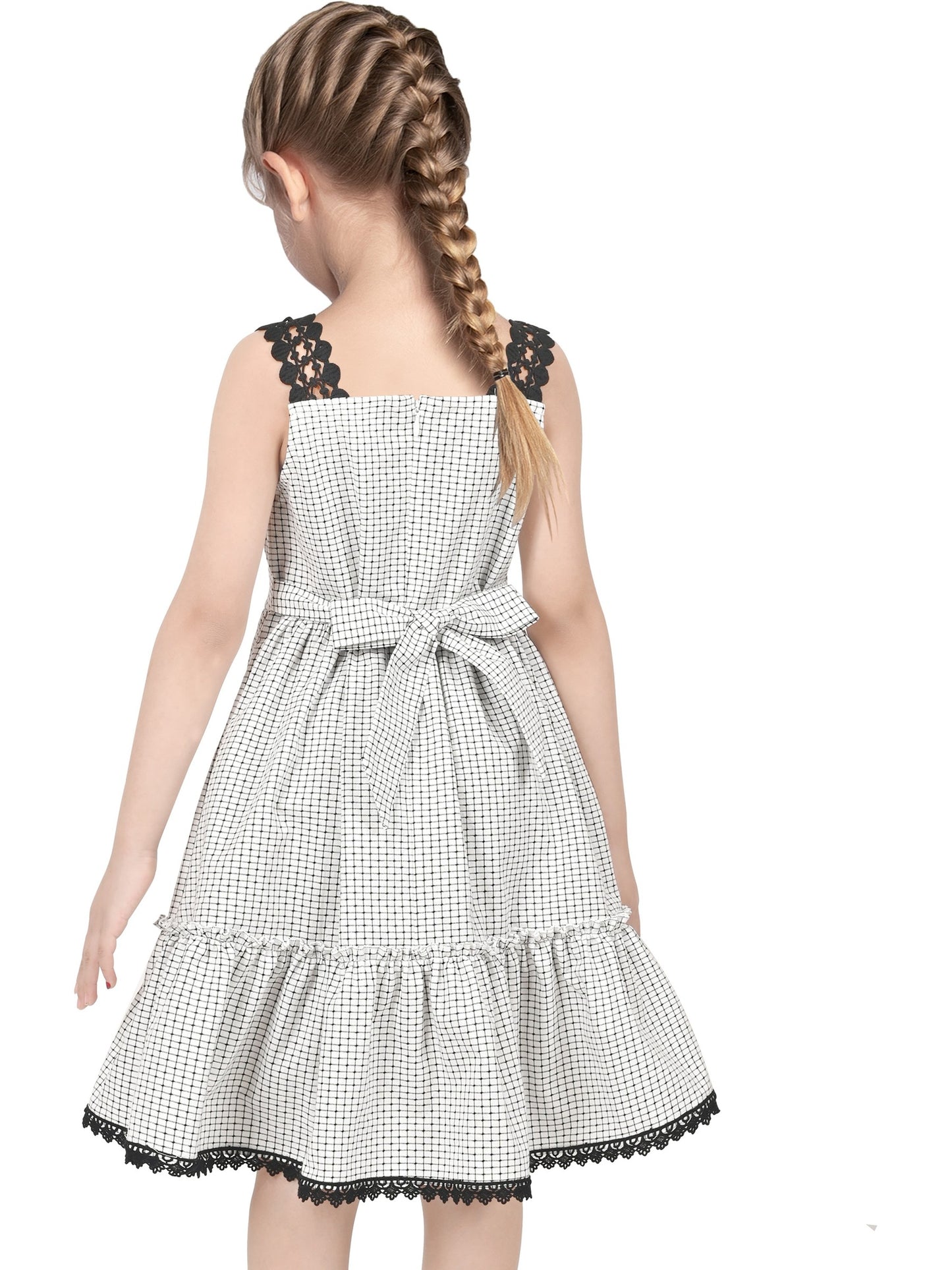 Girls Dress Blue Plaid 1950s Retro Strap Sleeveless Princess Casual Black