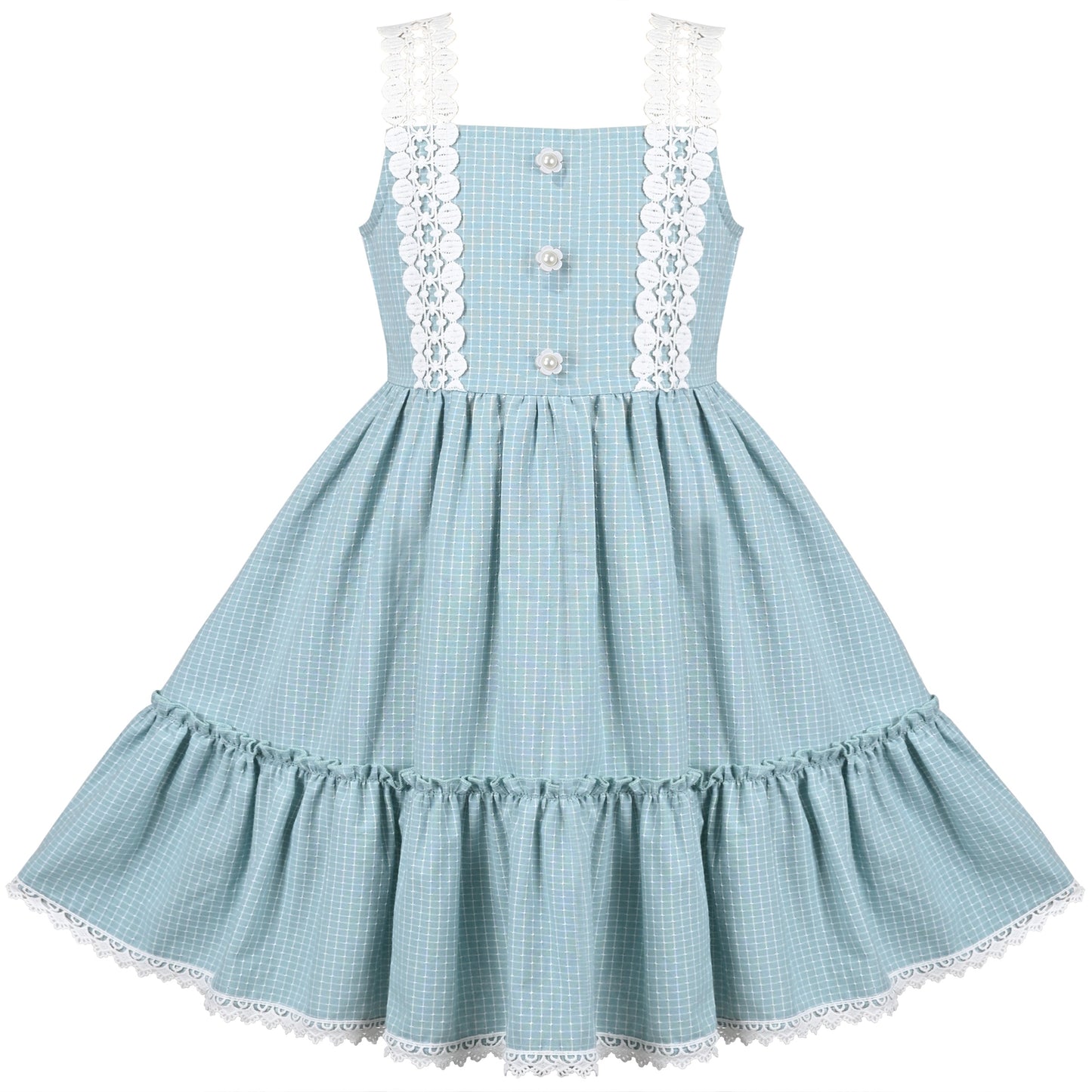 Girls Dress Blue Plaid 1950s Retro Strap Sleeveless Princess Casual Blue