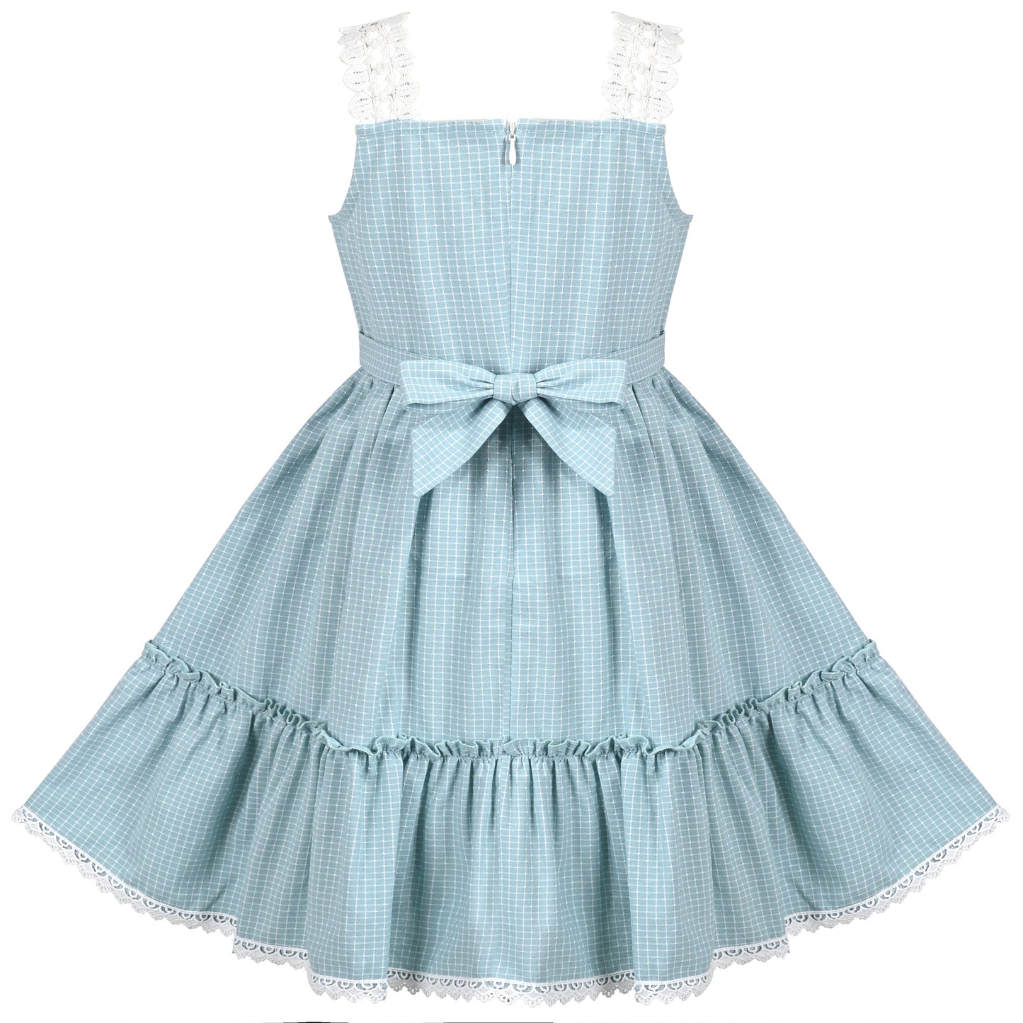 Girls Dress Blue Plaid 1950s Retro Strap Sleeveless Princess Casual Blue