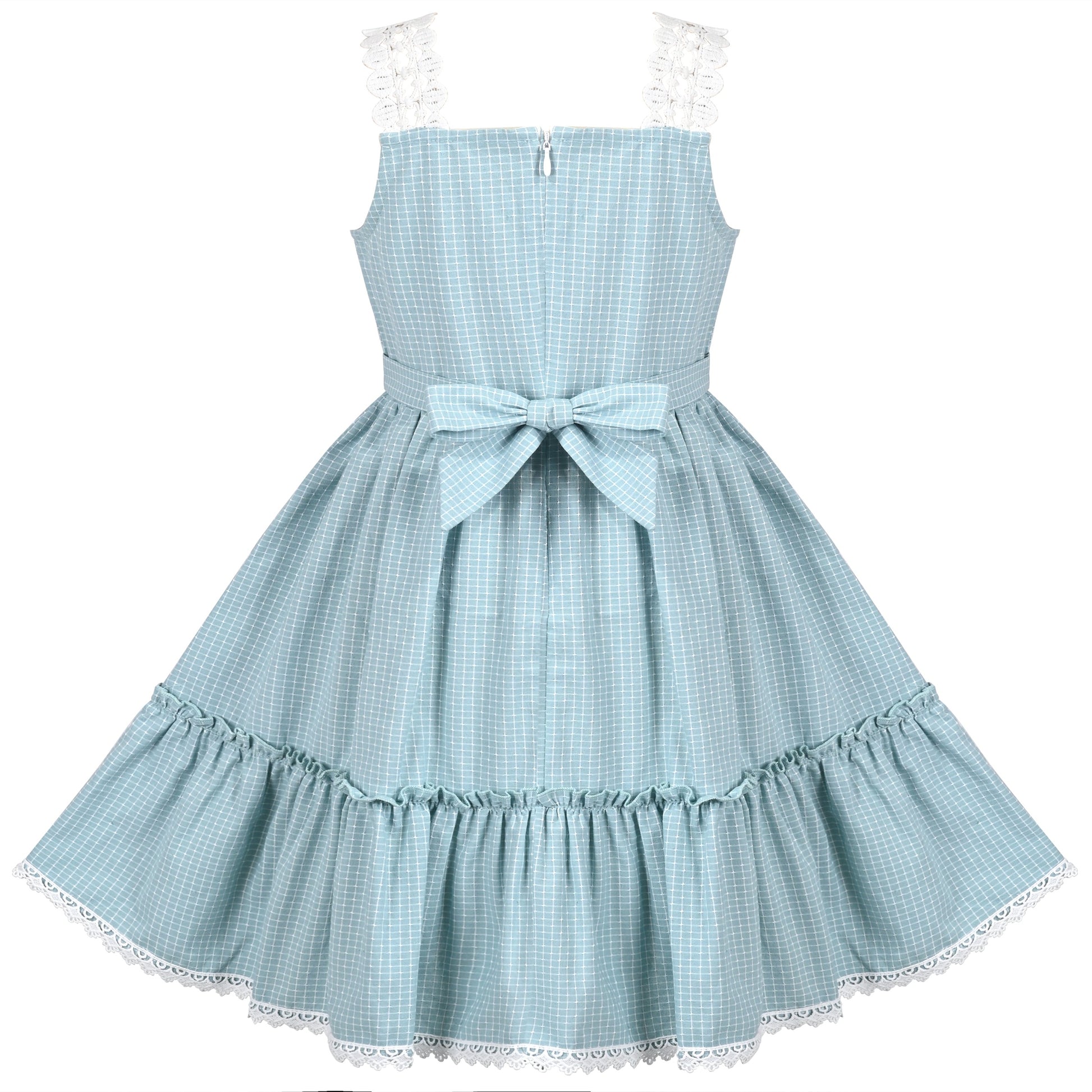Girls Dress Blue Plaid 1950s Retro Strap Sleeveless Princess Casual Blue