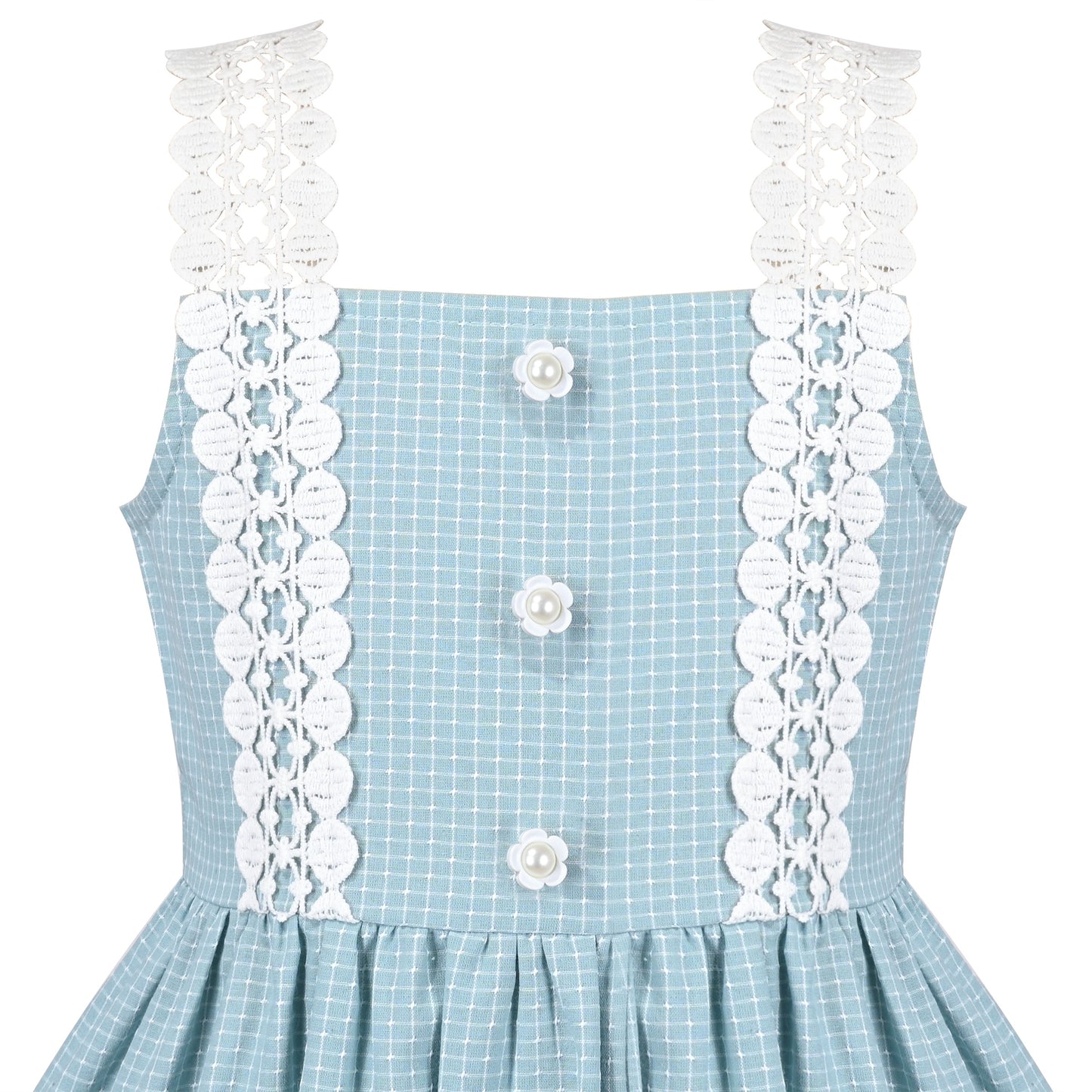 Girls Dress Blue Plaid 1950s Retro Strap Sleeveless Princess Casual Blue