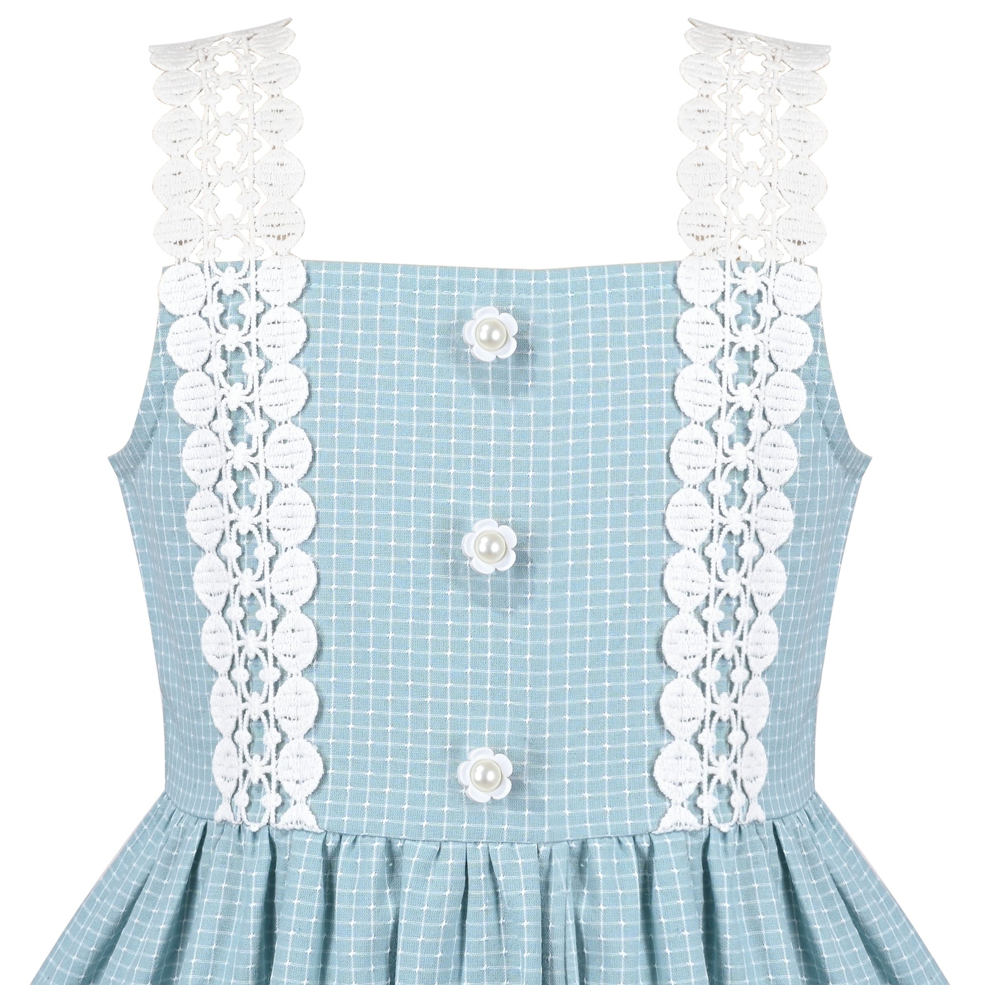 Girls Dress Blue Plaid 1950s Retro Strap Sleeveless Princess Casual Blue