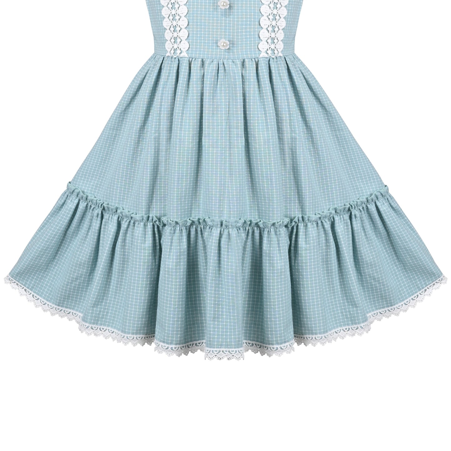 Girls Dress Blue Plaid 1950s Retro Strap Sleeveless Princess Casual Blue