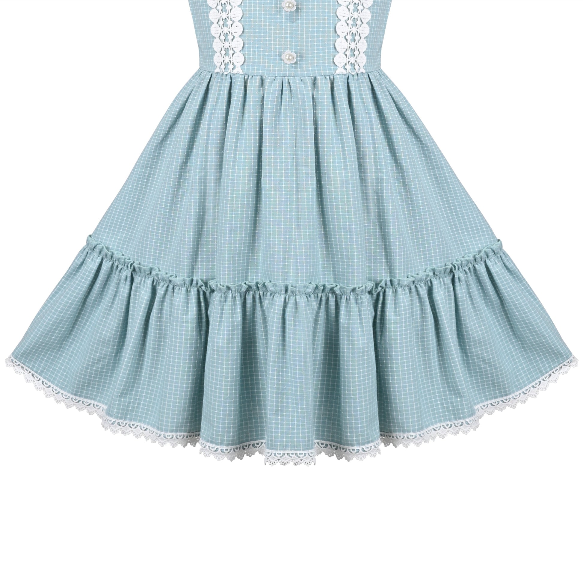 Girls Dress Blue Plaid 1950s Retro Strap Sleeveless Princess Casual Blue