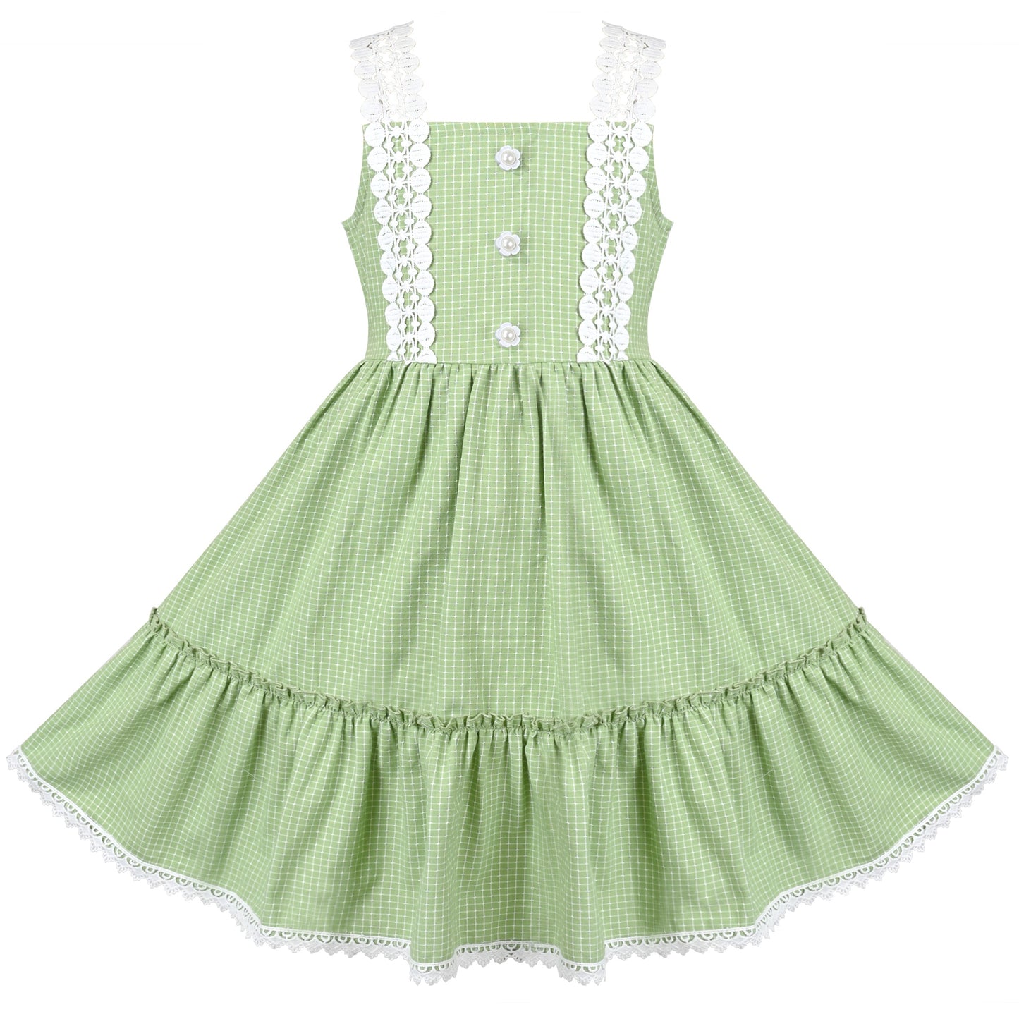 Girls Dress Blue Plaid 1950s Retro Strap Sleeveless Princess Casual Green