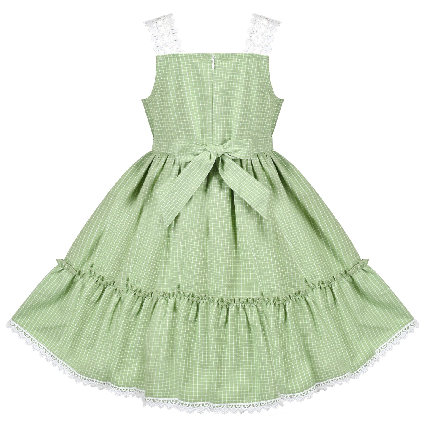 Girls Dress Blue Plaid 1950s Retro Strap Sleeveless Princess Casual Green