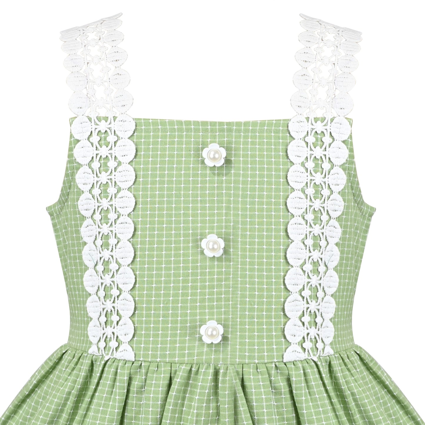 Girls Dress Blue Plaid 1950s Retro Strap Sleeveless Princess Casual Green
