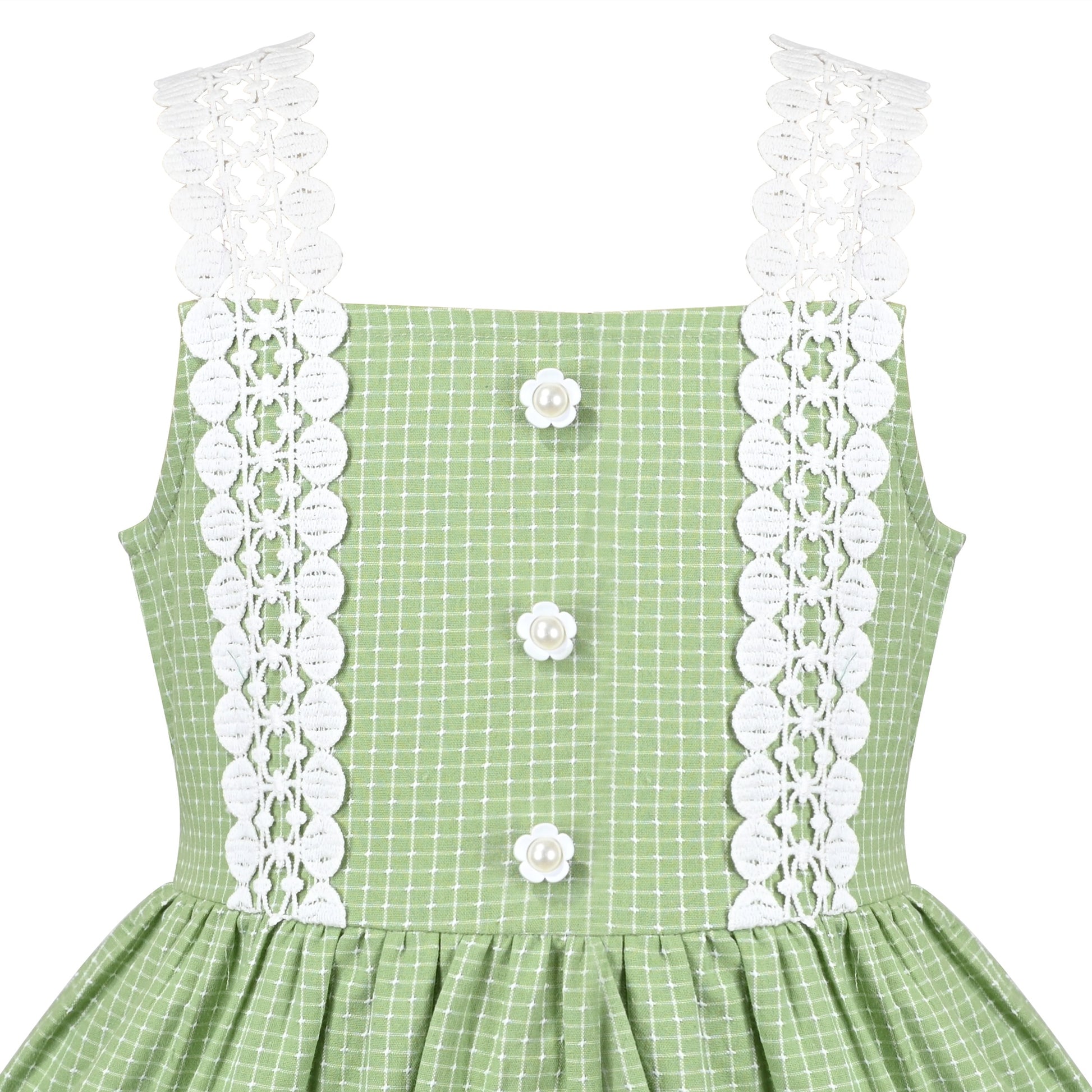 Girls Dress Blue Plaid 1950s Retro Strap Sleeveless Princess Casual Green