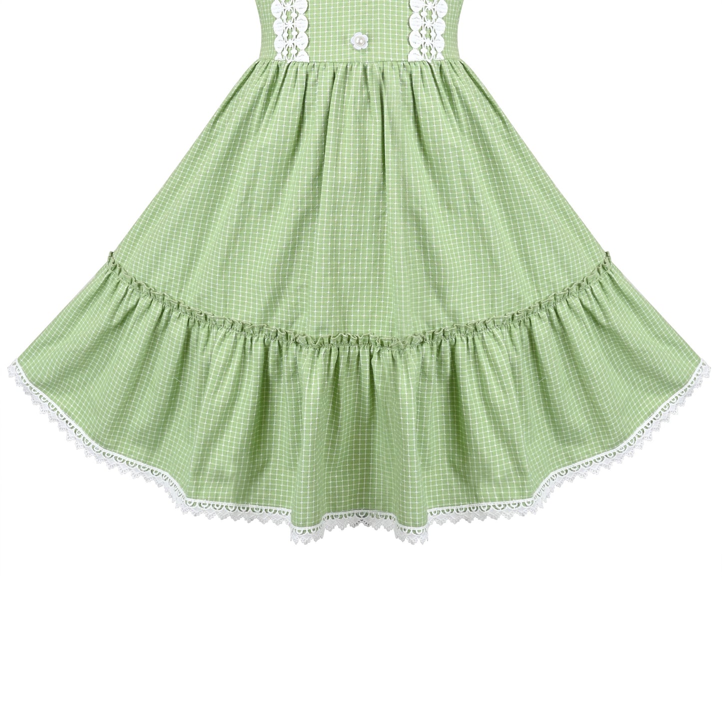 Girls Dress Blue Plaid 1950s Retro Strap Sleeveless Princess Casual Green