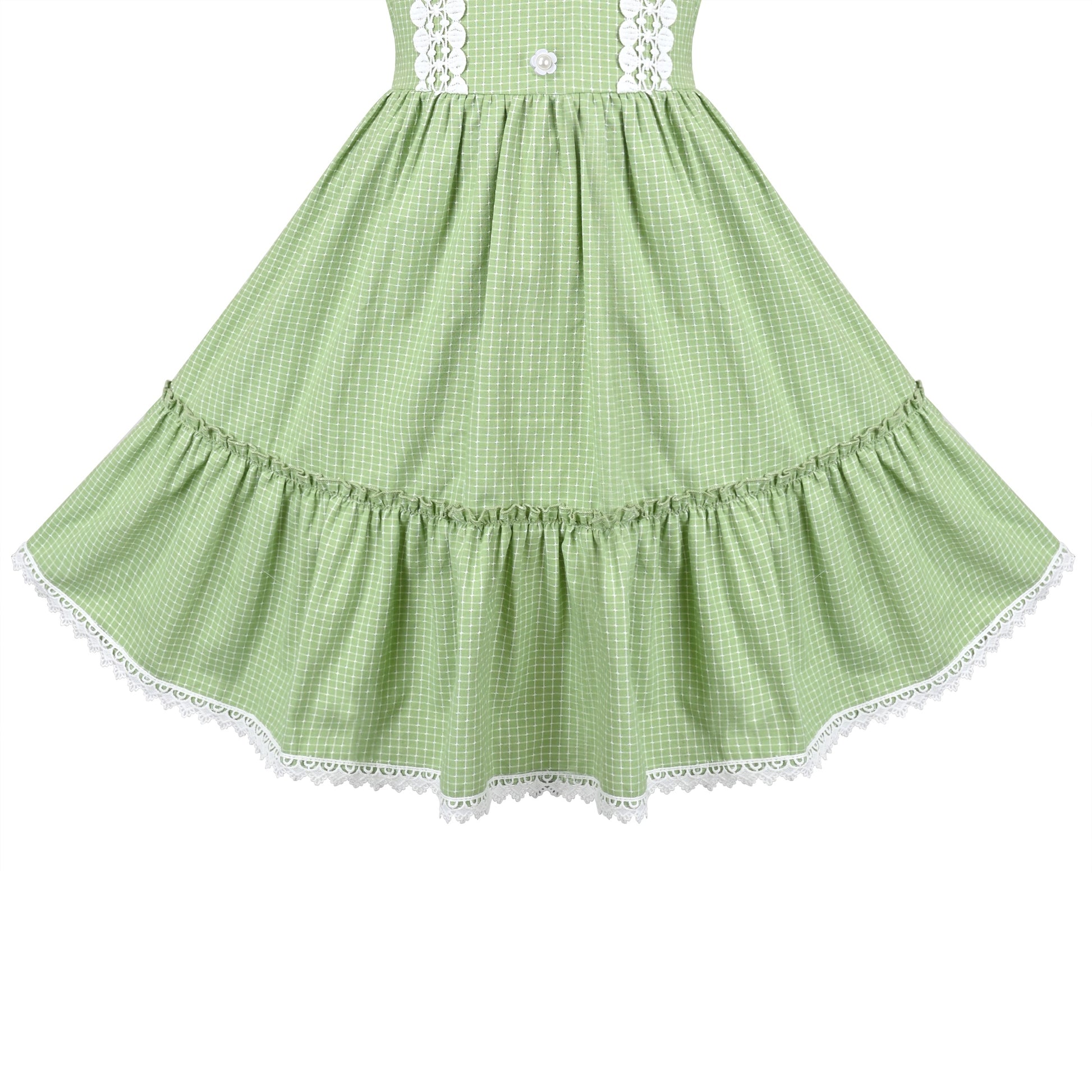 Girls Dress Blue Plaid 1950s Retro Strap Sleeveless Princess Casual Green